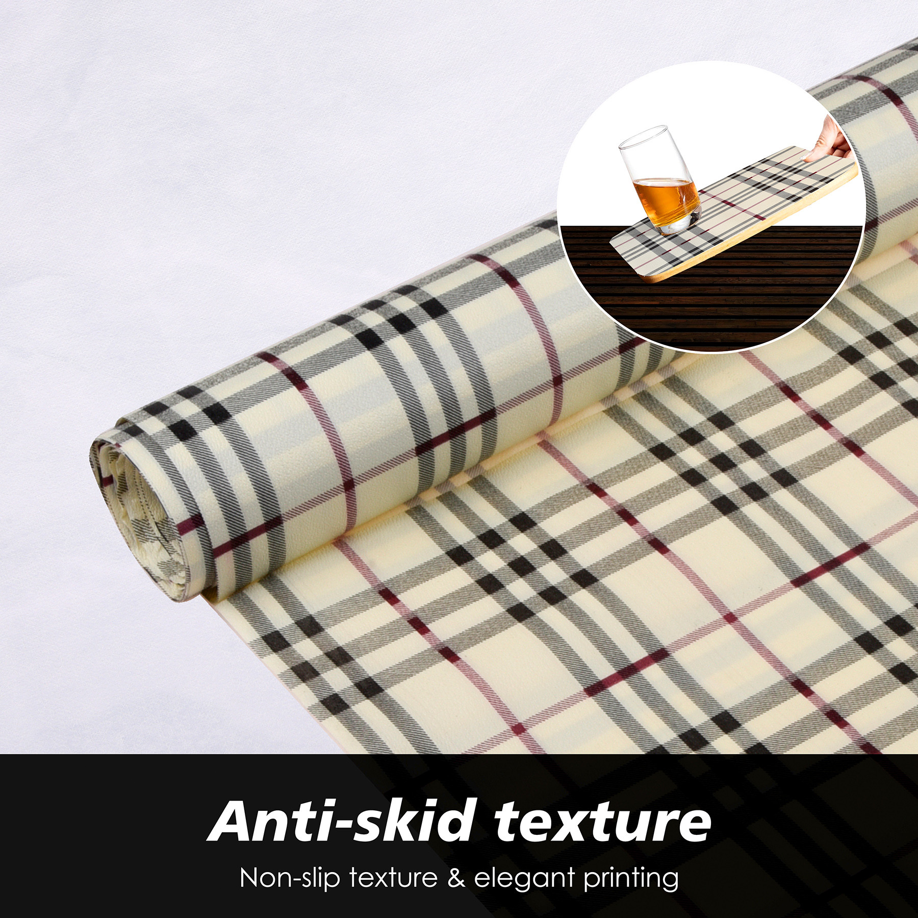 Kuber Industries Shelf Liner | Kitchen Cabinet Shelf Protector | Kitchen Liners for Cabinets and Drawers | Drawer Liner Mat | Check-Design Shelf Liner Cabinet Mat | 3 MTR | Cream