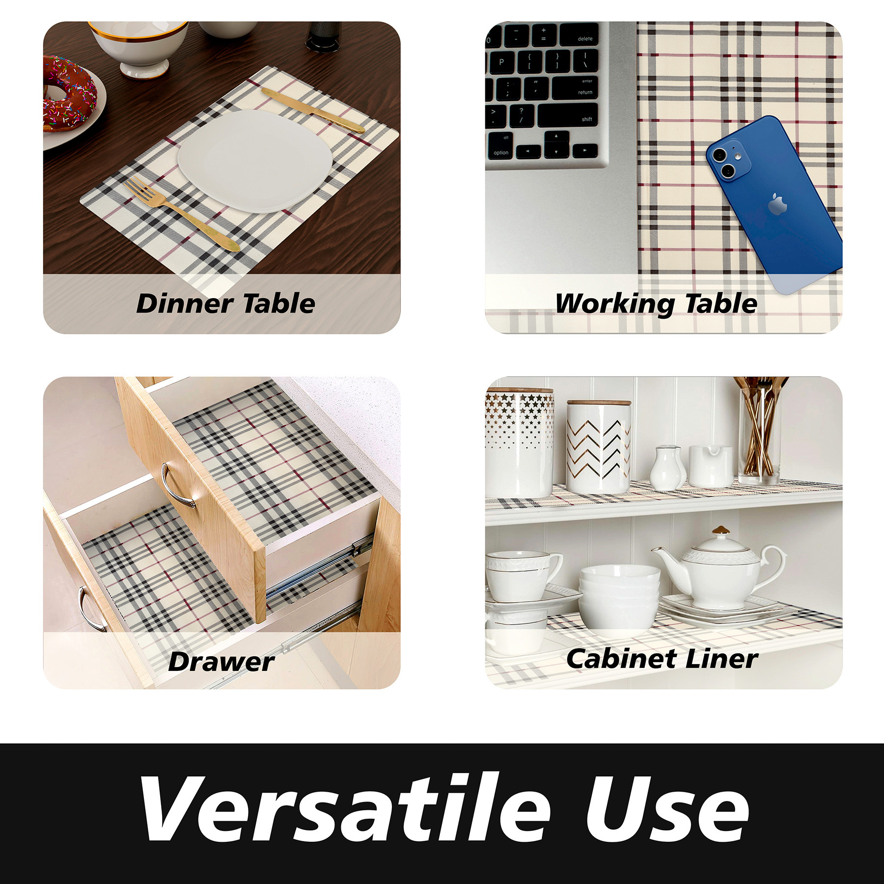 Kuber Industries Shelf Liner | Kitchen Cabinet Shelf Protector | Kitchen Liners for Cabinets and Drawers | Drawer Liner Mat | Check-Design Shelf Liner Cabinet Mat | 5 MTR | Cream