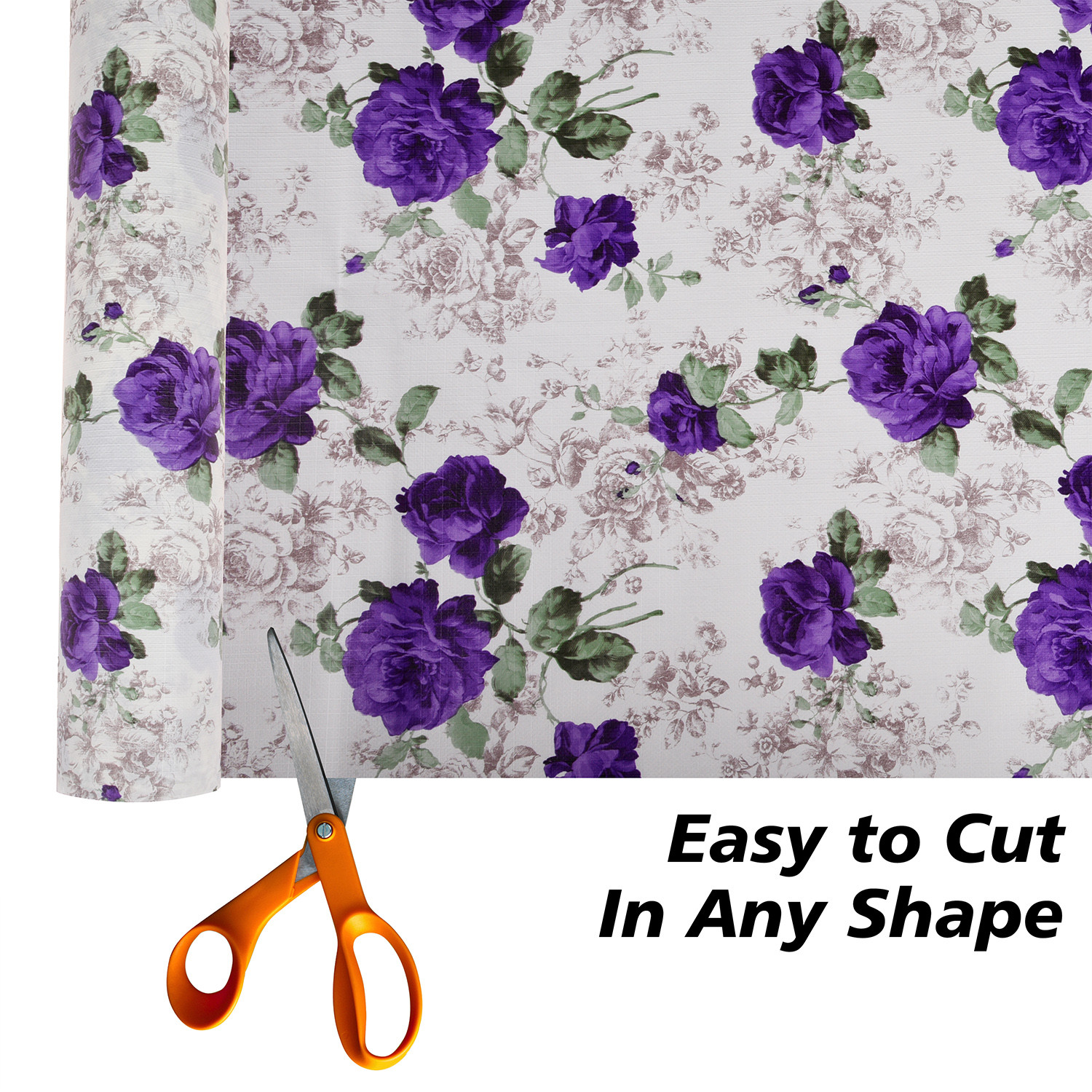 Kuber Industries Shelf Liner  PVC Kitchen Cabinet Shelf Mat  Shelf Mat for Drawer Organizer  Fridge Mat  Table Placemat  Purple Flower Wardrobe Mat  10 Meter  White