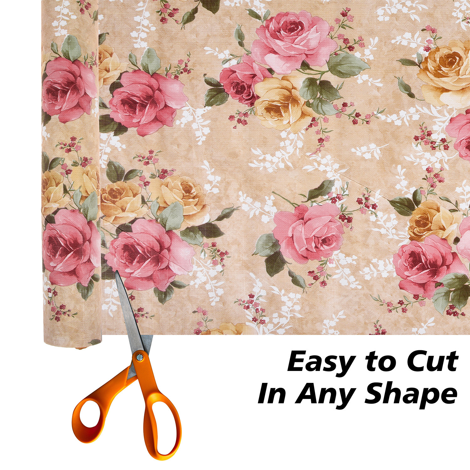 Kuber Industries Shelf Liner  PVC Kitchen Cabinet Shelf Mat  Shelf Mat for Drawer Organizer  Fridge Mat  Table Placemat  Flower Design Wardrobe Mat  10 Meter  Beige