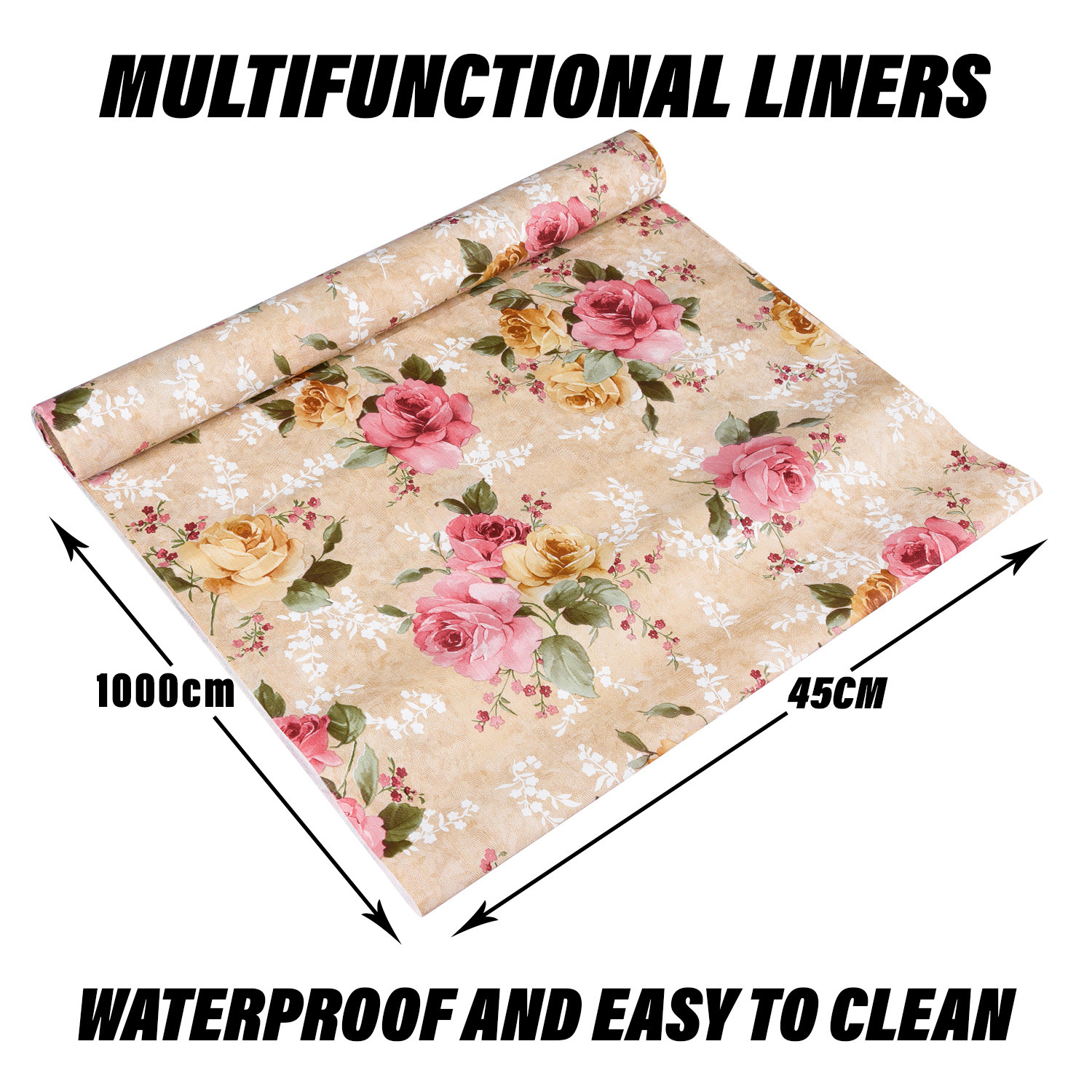 Kuber Industries Shelf Liner  PVC Kitchen Cabinet Shelf Mat  Shelf Mat for Drawer Organizer  Fridge Mat  Table Placemat  Flower Design Wardrobe Mat  10 Meter  Beige