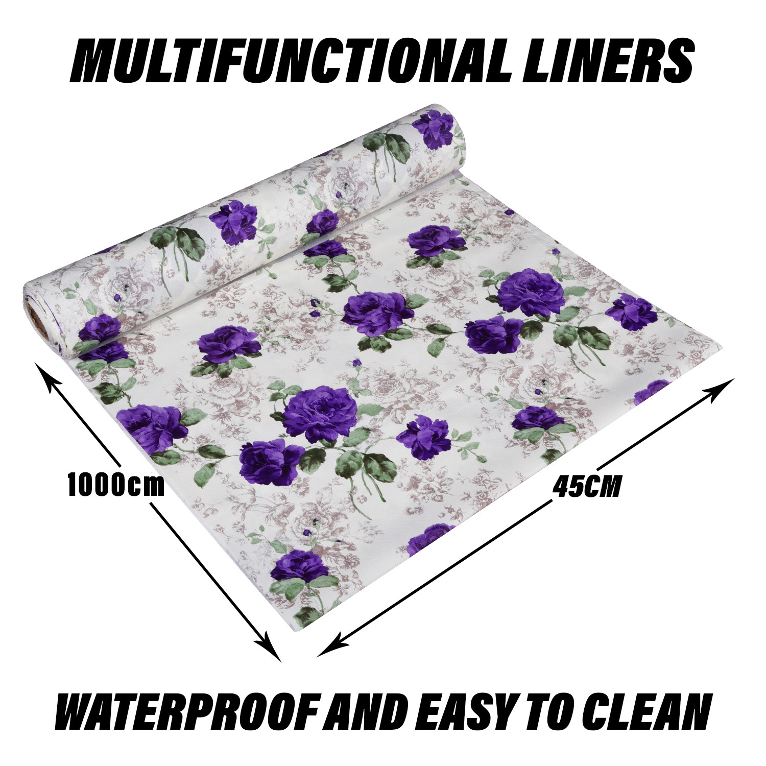 Kuber Industries Shelf Liner  PVC Kitchen Cabinet Shelf Mat  Shelf Mat for Drawer Organizer  Fridge Mat  Table Placemat  Purple Flower Wardrobe Mat  10 Meter  White
