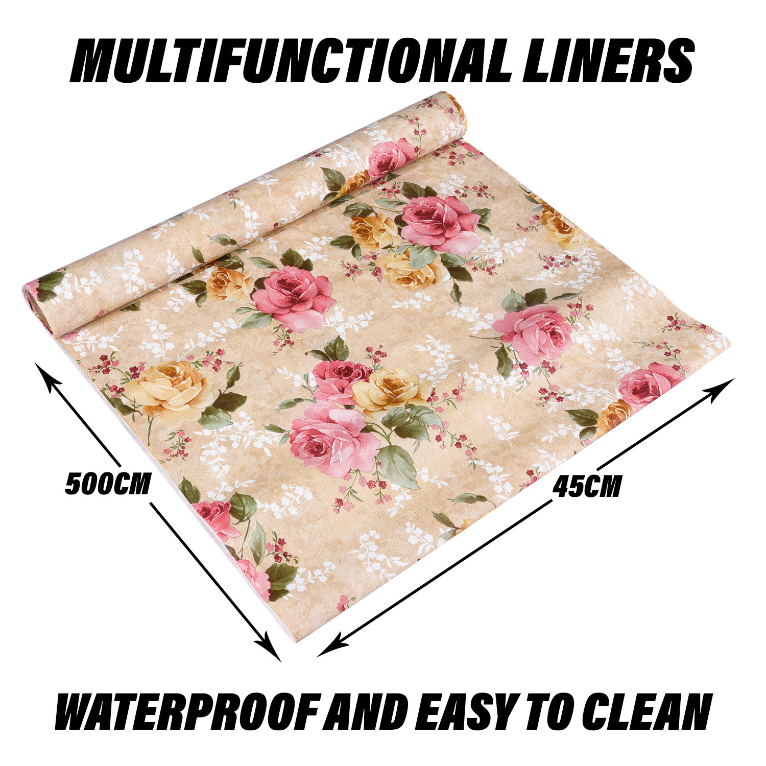 Kuber Industries Shelf Liner  PVC Kitchen Cabinet Shelf Mat  Shelf Mat for Drawer Organizer  Fridge Mat  Table Placemat  Flower Design Wardrobe Mat  5 Meter  Beige