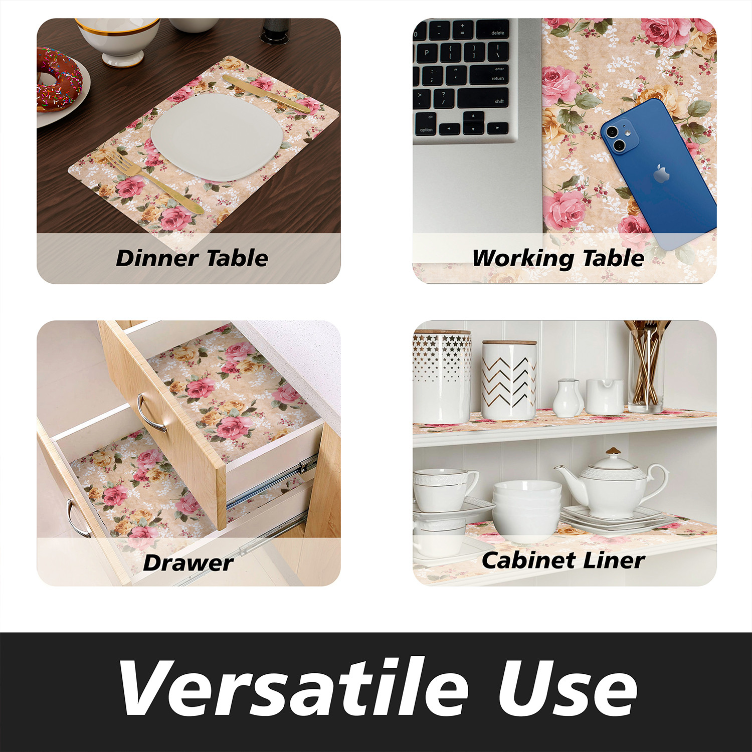 Kuber Industries Shelf Liner  PVC Kitchen Cabinet Shelf Mat  Shelf Mat for Drawer Organizer  Fridge Mat  Table Placemat  Flower Design Wardrobe Mat  5 Meter  Beige