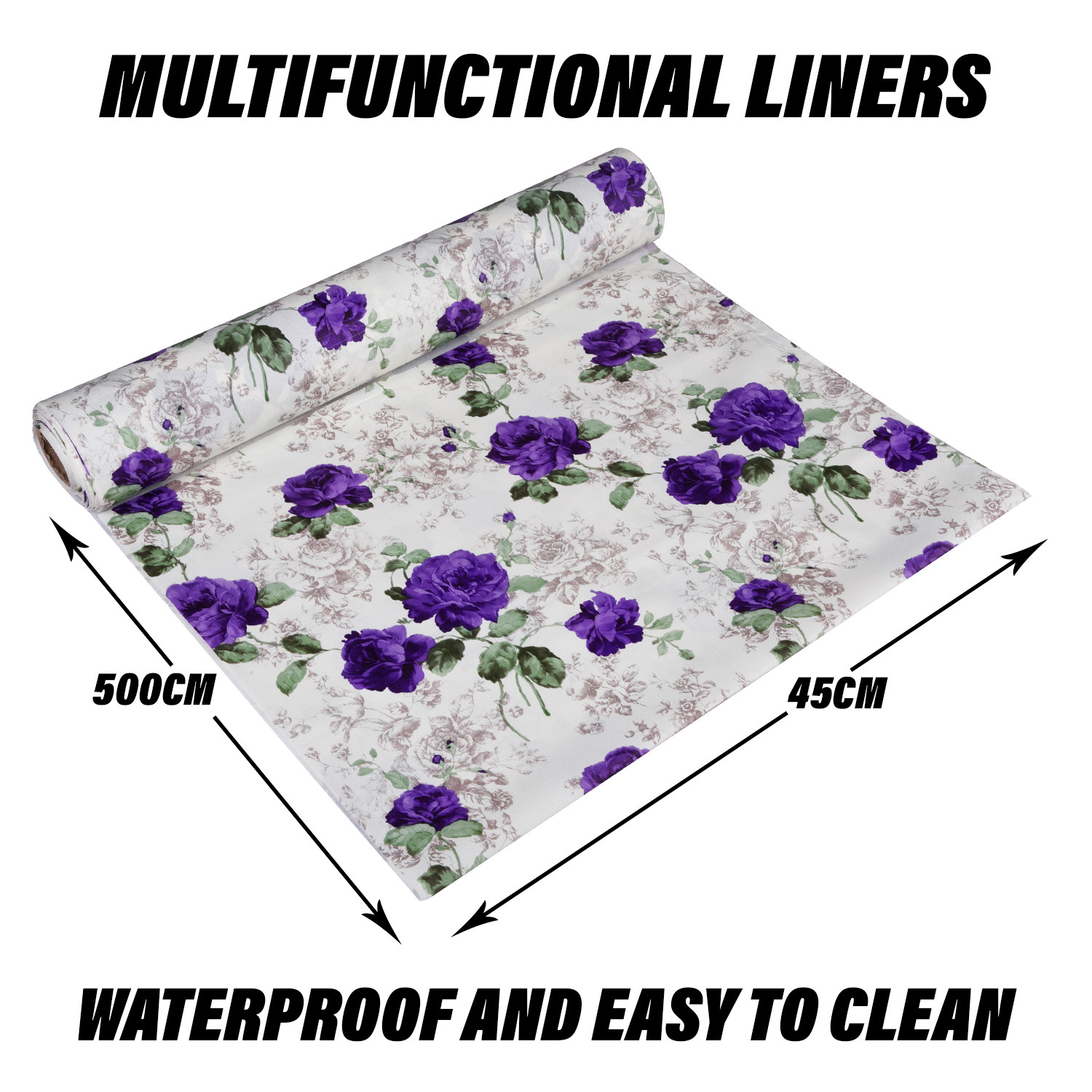 Kuber Industries Shelf Liner  PVC Kitchen Cabinet Shelf Mat  Shelf Mat for Drawer Organizer  Fridge Mat  Table Placemat  Purple Flower Wardrobe Mat  5 Meter  White