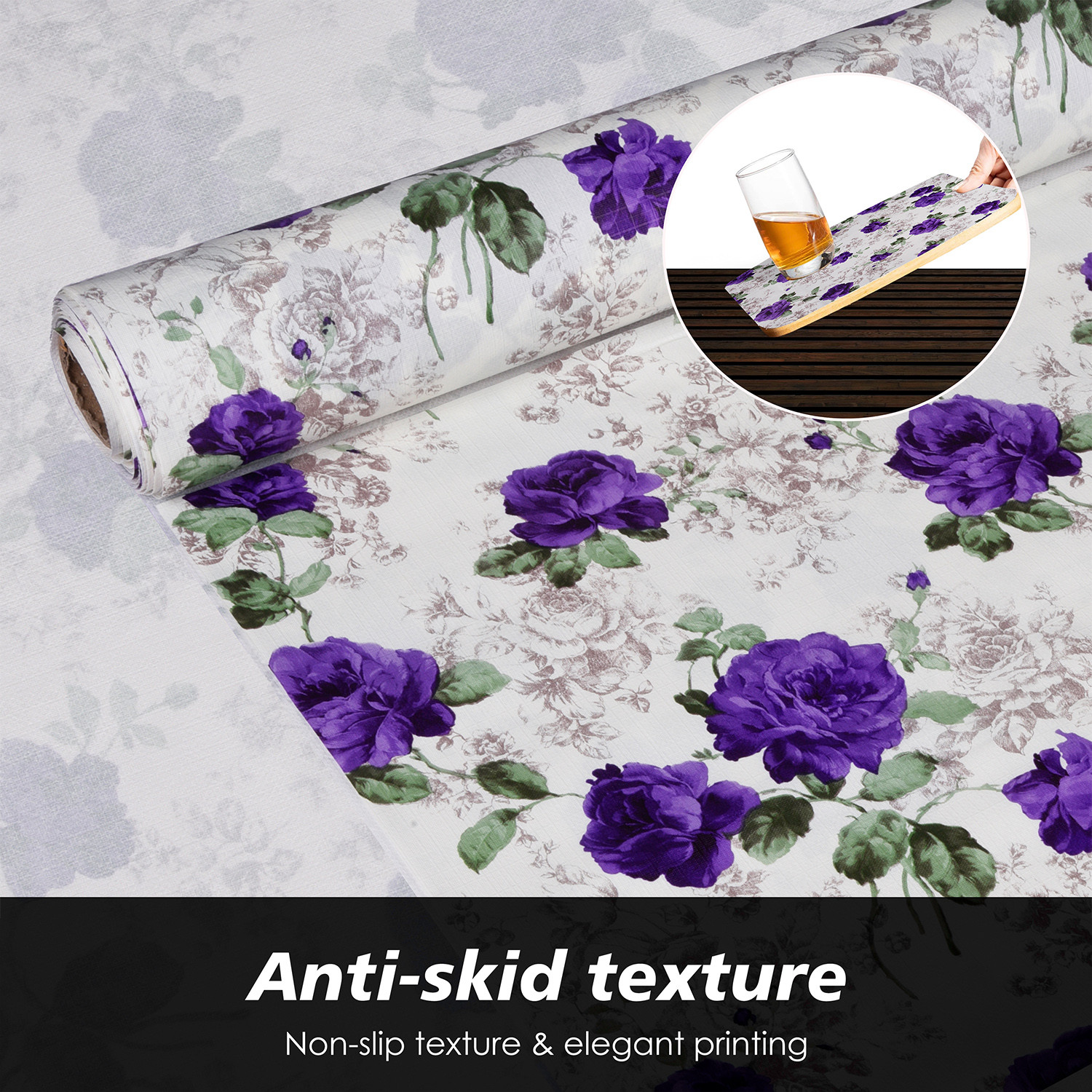 Kuber Industries Shelf Liner  PVC Kitchen Cabinet Shelf Mat  Shelf Mat for Drawer Organizer  Fridge Mat  Table Placemat  Purple Flower Wardrobe Mat  5 Meter  White