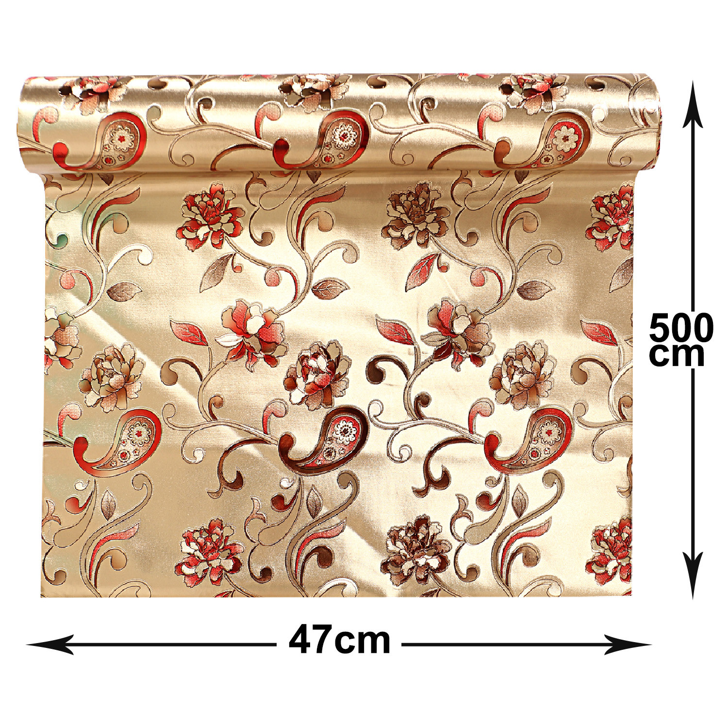 Kuber Industries Shelf Mat|Waterproof Paisley Designer PVC Anti-Slip Sheets|Durable Kitchen Cabinet Drawer Shelf Liner,5 Meter,(Gold)