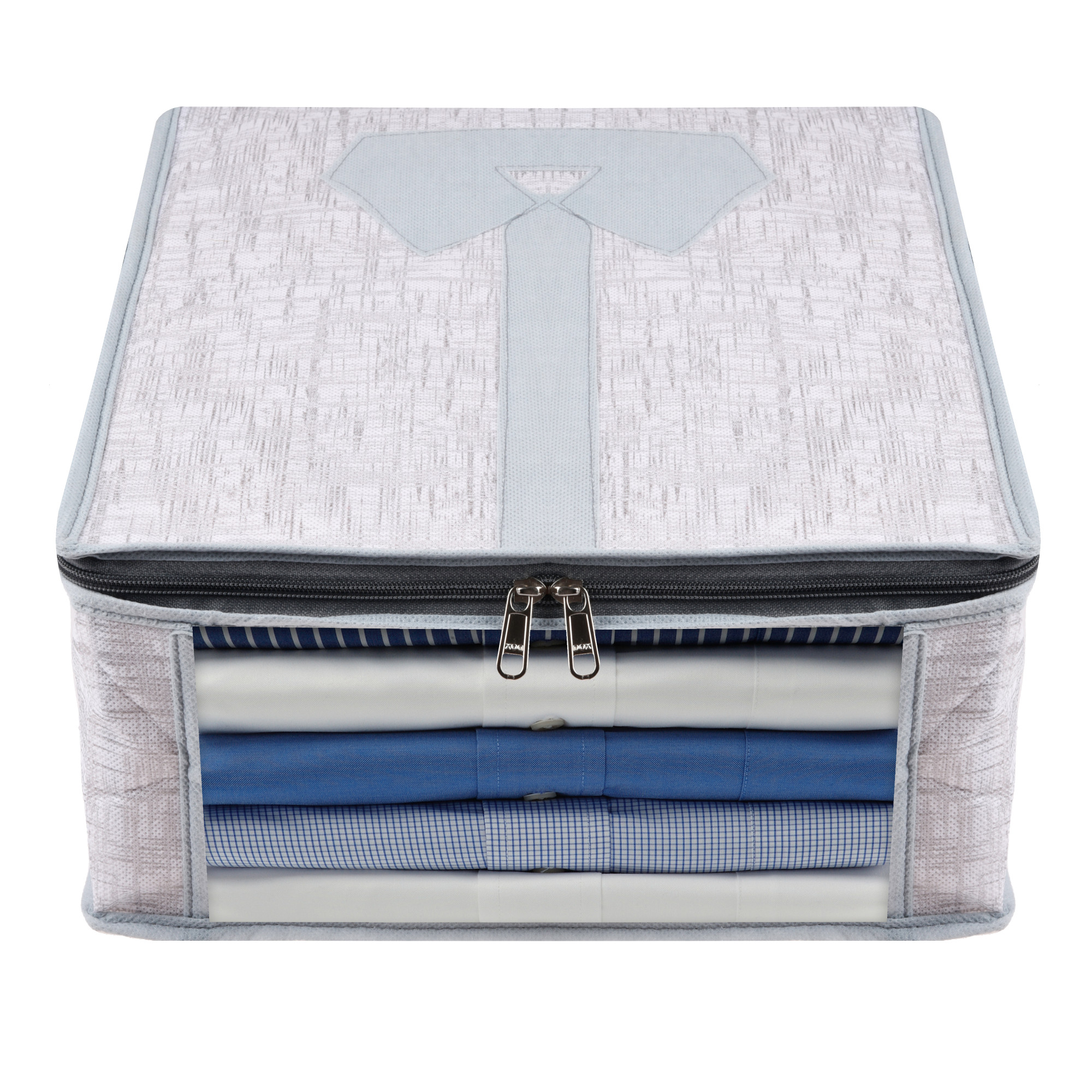 Kuber Industries Shirt Cover  Shirt Storage Organizer  Clothing Organizer  Foldable Shirt Cover  Wardrobe Organizer with Transparent Window  Jute Printed Shirt Bag  Pack of 2  Gray