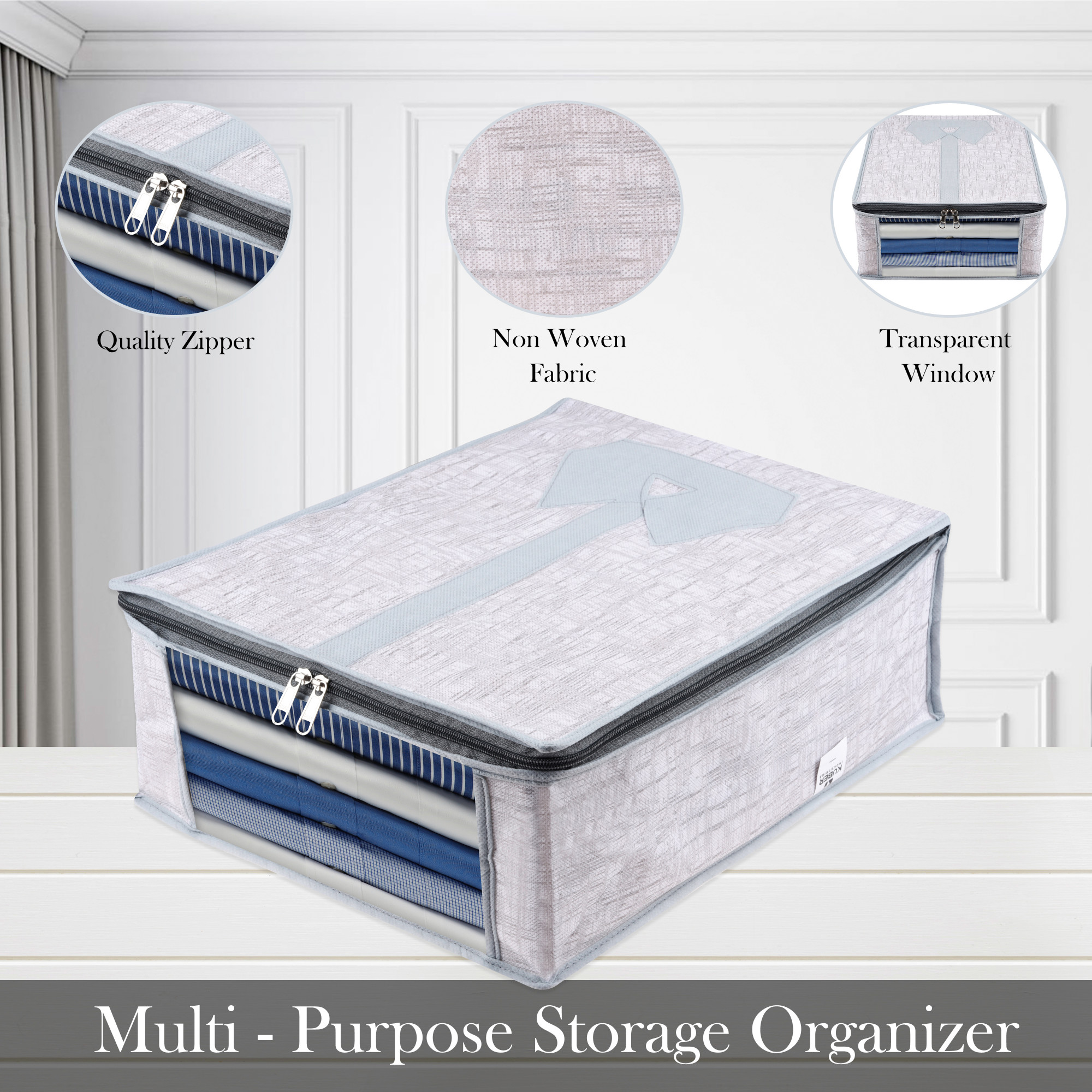 Kuber Industries Shirt Cover  Shirt Storage Organizer  Clothing Organizer  Foldable Shirt Cover  Wardrobe Organizer with Transparent Window  Jute Printed Shirt Bag  Pack of 2  Gray