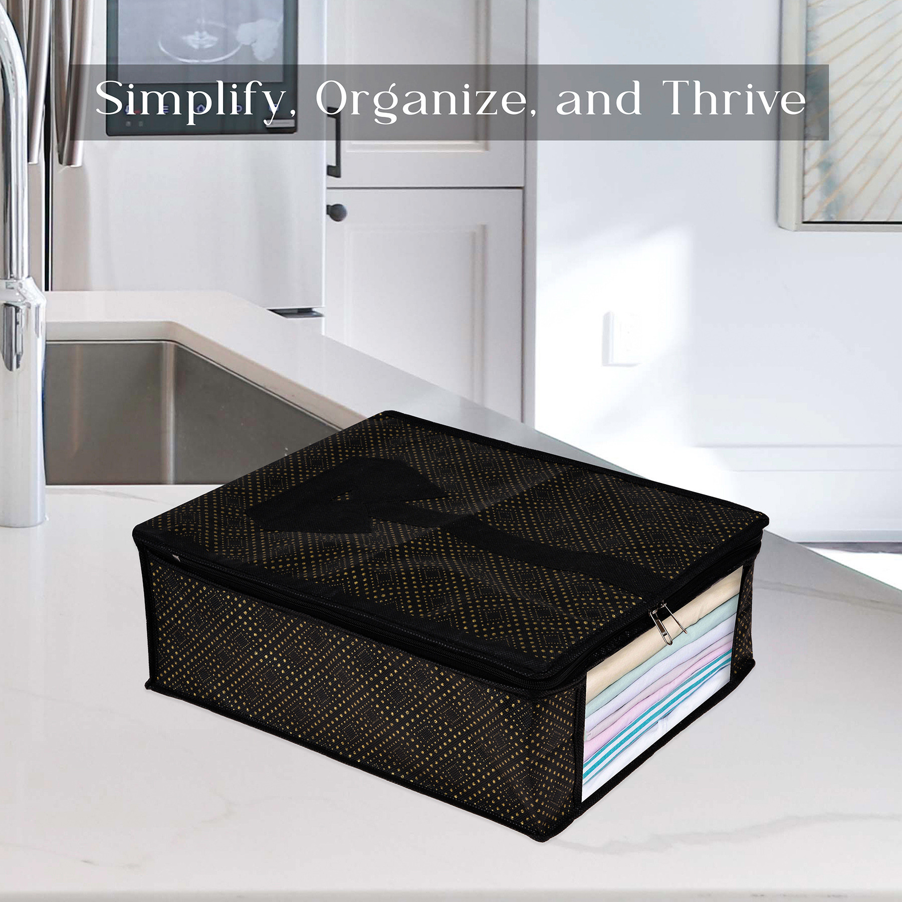 Kuber Industries Shirt Cover  Shirt Storage Organizer  Clothing Organizer  Foldable Shirt Cover  Wardrobe Organizer with Transparent Window  Golden-Dot Shirt Bag  Pack of 2  Black