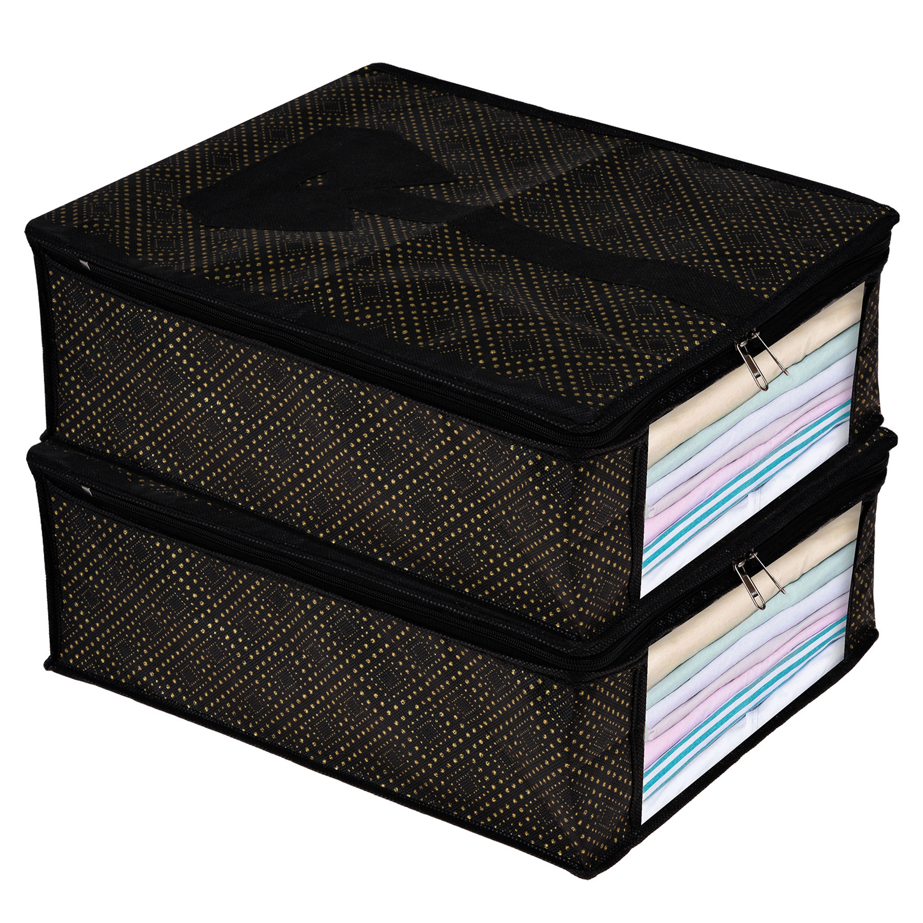 Kuber Industries Shirt Cover | Shirt Storage Organizer | Clothing Organizer | Foldable Shirt Cover | Wardrobe Organizer with Transparent Window | Golden-Dot Shirt Bag |Black