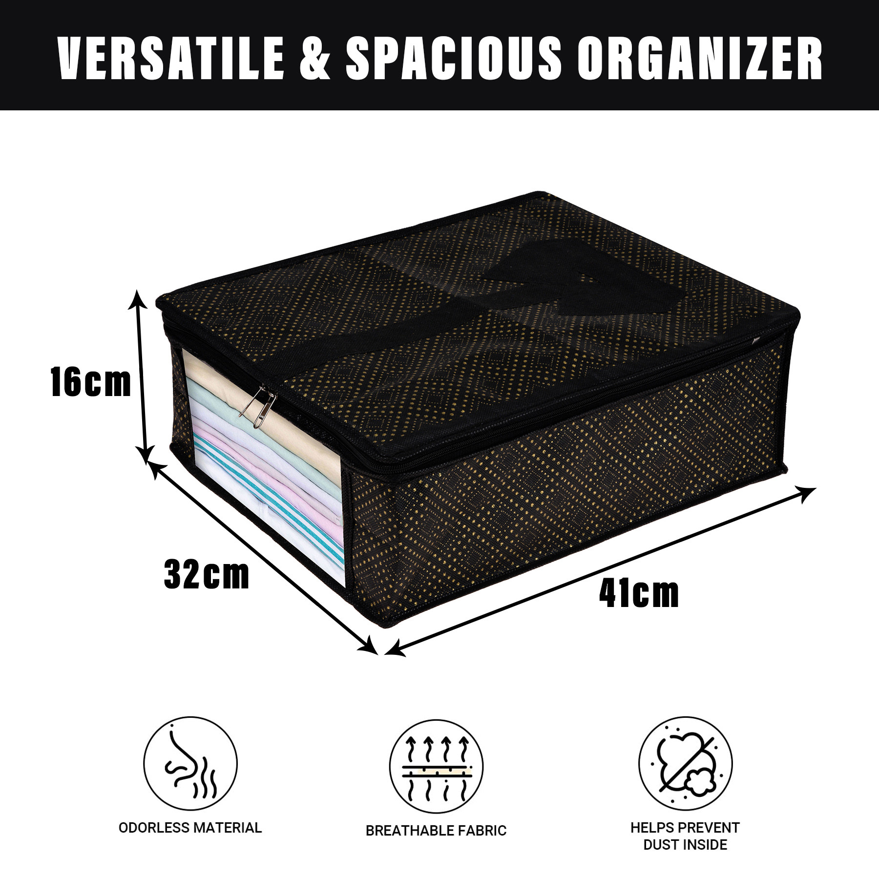 Kuber Industries Shirt Cover | Shirt Storage Organizer | Clothing Organizer | Foldable Shirt Cover | Wardrobe Organizer with Transparent Window | Golden-Dot Shirt Bag |Black