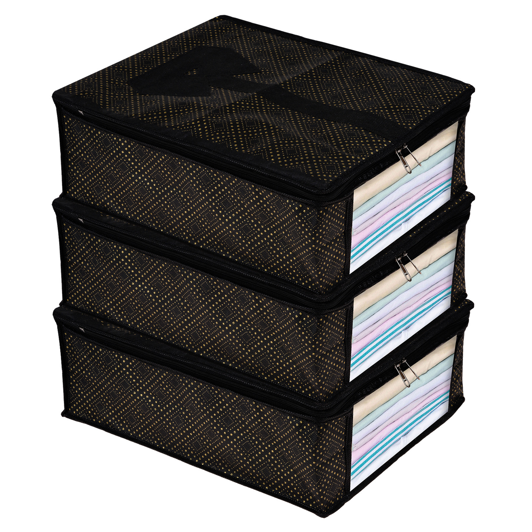 Kuber Industries Shirt Cover | Shirt Storage Organizer | Clothing Organizer | Foldable Shirt Cover | Wardrobe Organizer with Transparent Window | Golden-Dot Shirt Bag |Black