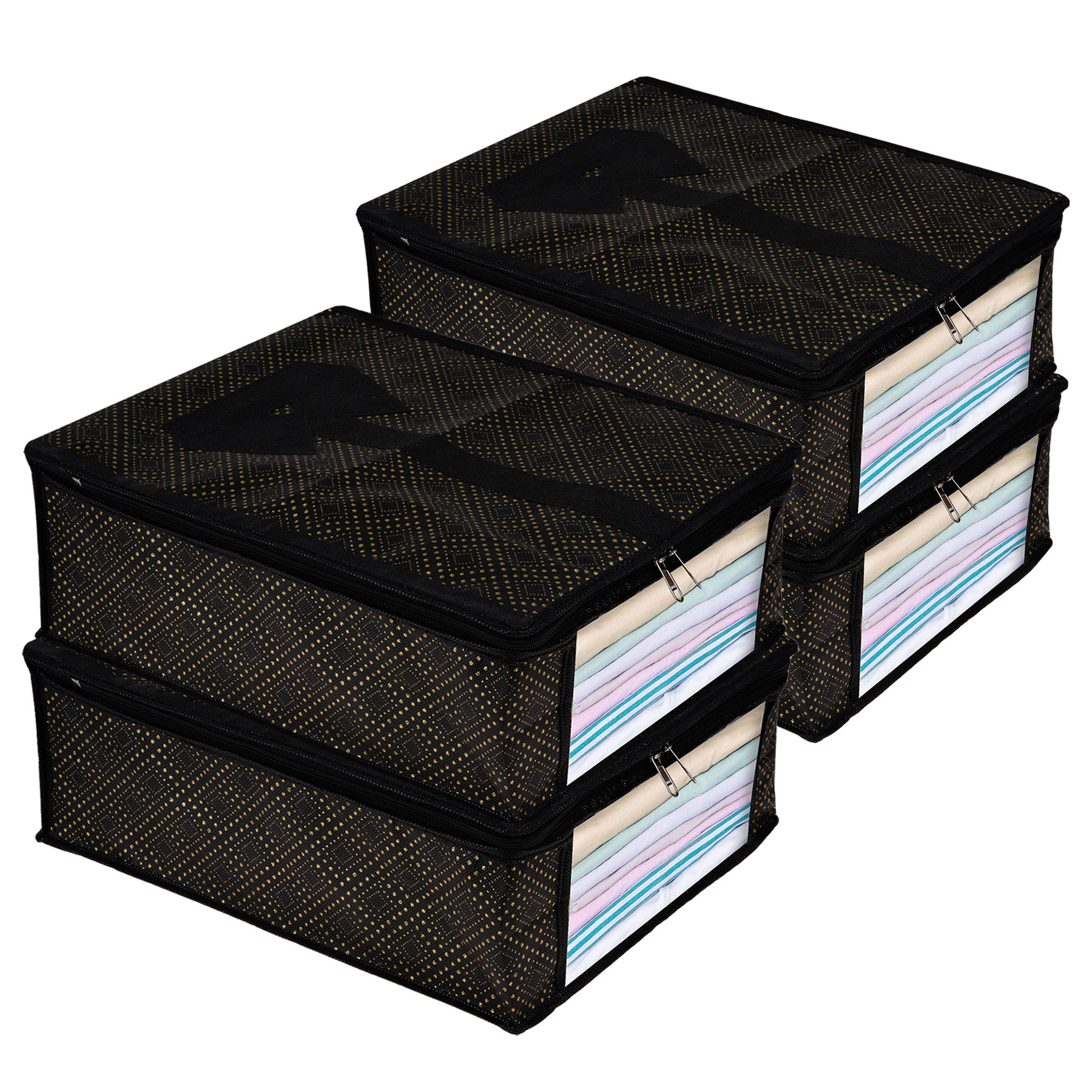 Kuber Industries Shirt Cover | Shirt Storage Organizer | Clothing Organizer | Foldable Shirt Cover | Wardrobe Organizer with Transparent Window | Golden-Dot Shirt Bag |Black