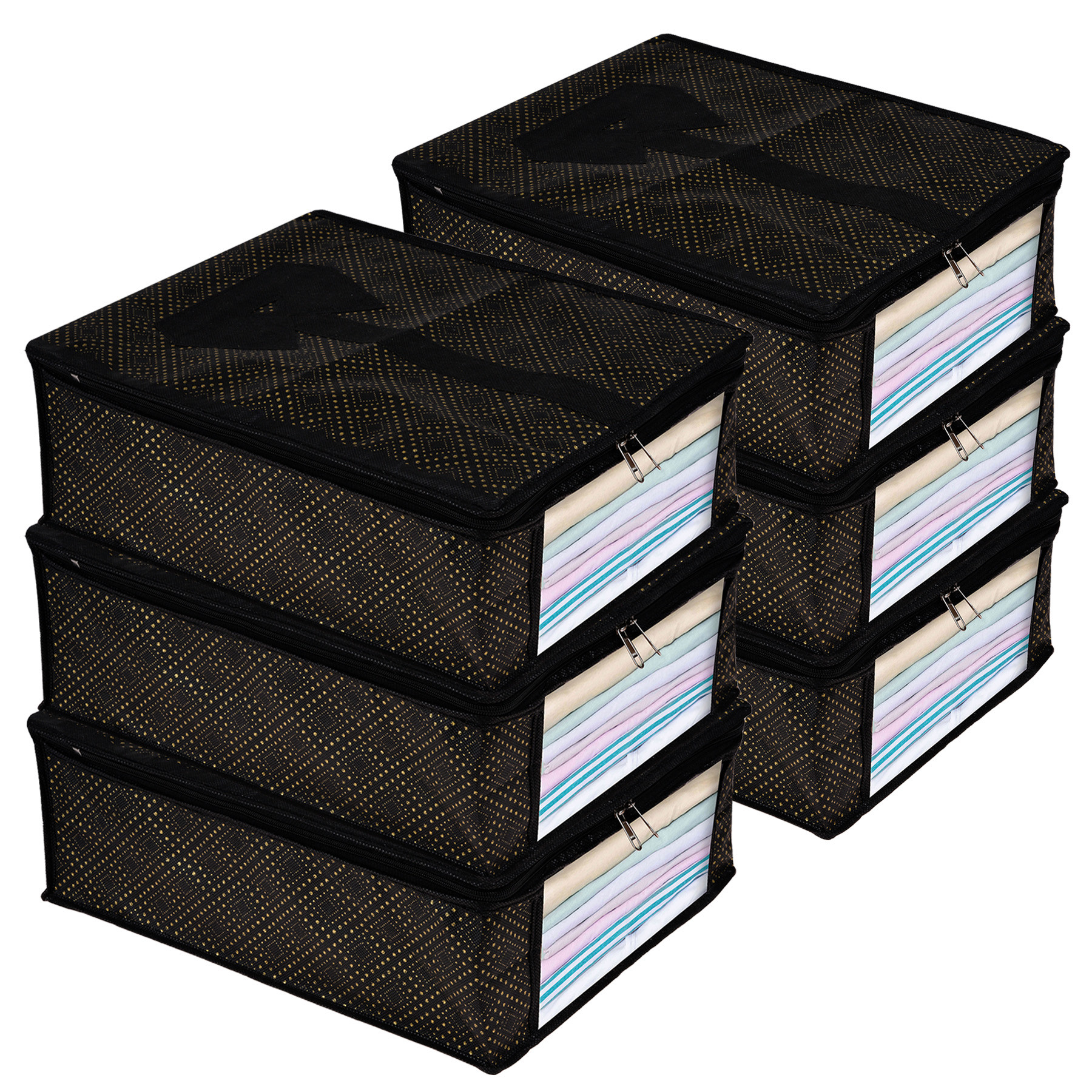 Kuber Industries Shirt Cover | Shirt Storage Organizer | Clothing Organizer | Foldable Shirt Cover | Wardrobe Organizer with Transparent Window | Golden-Dot Shirt Bag |Black