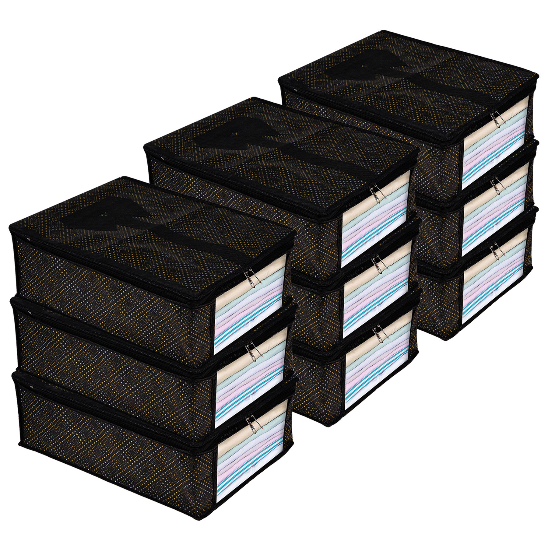 Kuber Industries Shirt Cover | Shirt Storage Organizer | Clothing Organizer | Foldable Shirt Cover | Wardrobe Organizer with Transparent Window | Golden-Dot Shirt Bag |Black