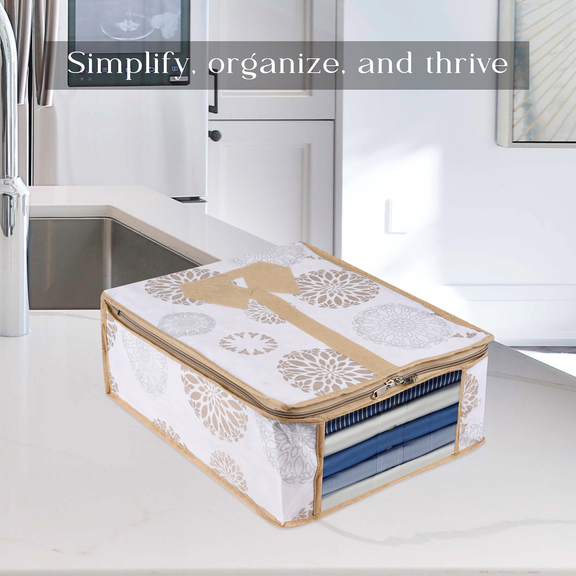 Kuber Industries Shirt Storage Bag | Clothes Storage Bag | Wardrobe Storage Bag | Shirt Organizer for Closet | Visible Window Shirt Bag | Cloth Organizer | Gola-Print | White
