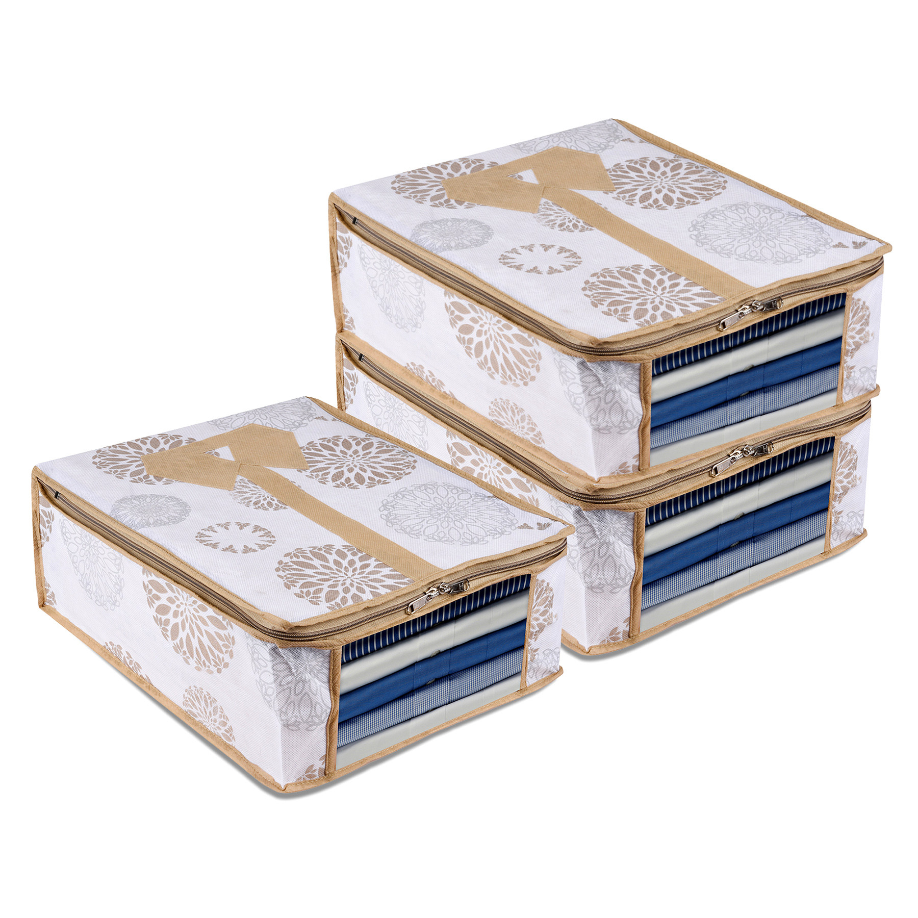 Kuber Industries Shirt Storage Bag | Clothes Storage Bag | Wardrobe Storage Bag | Shirt Organizer for Closet | Visible Window Shirt Bag | Cloth Organizer | Gola-Print | White