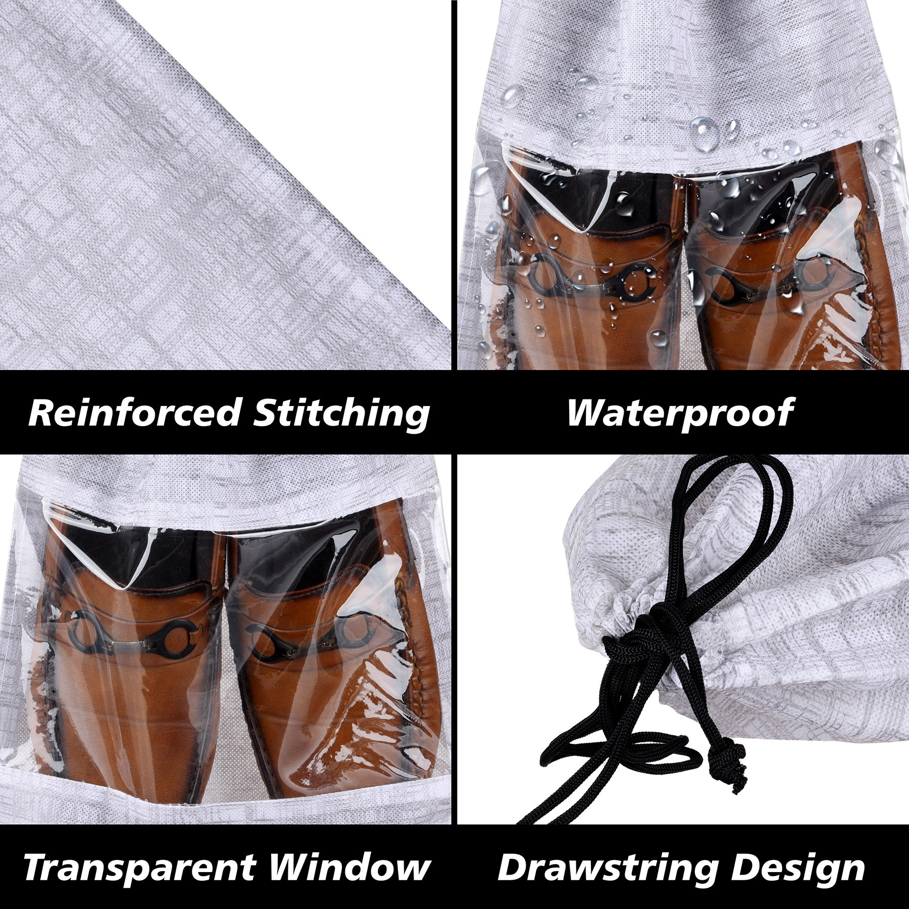 Kuber Industries Shoe Bags  Shoe Bags for Travel  Drawstring Shoe Storage Bags  Storage Organizers Set  Shoe Cover with Transparent Window  Shoe Pouches  Jute-Print  Pack of 6  Gray