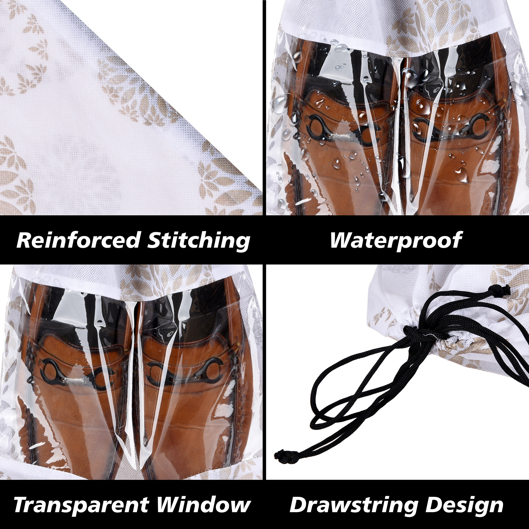 Kuber Industries Shoe Bags | Shoe Bags for Travel | Drawstring Shoe Storage Bags | Storage Organizers Set | Shoe Cover with Transparent Window | Shoe Pouches | Gola-Print |White