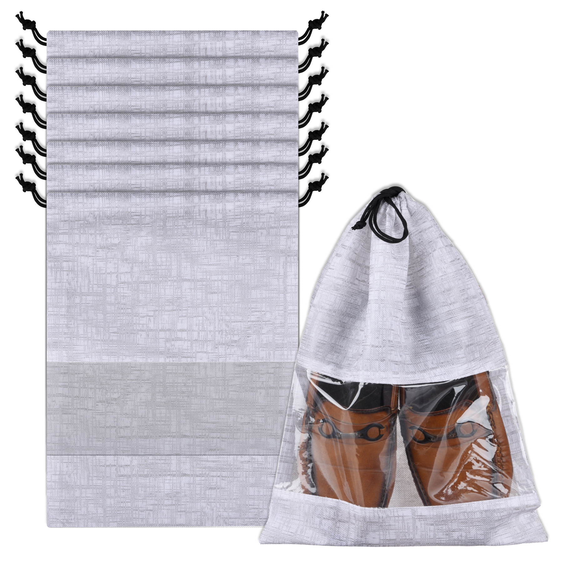 Kuber Industries Shoe Bags | Shoe Bags for Travel | Drawstring Shoe Storage Bags | Storage Organizers Set | Shoe Cover with Transparent Window | Shoe Pouches | Jute-Print |Gray
