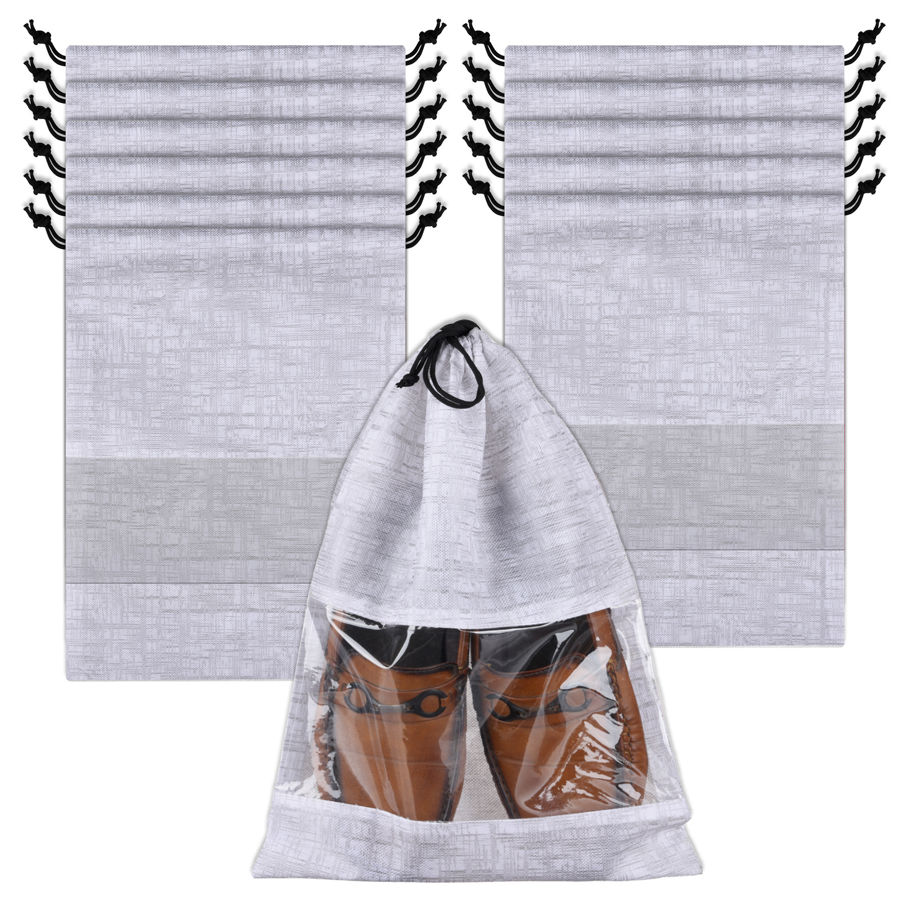 Kuber Industries Shoe Bags | Shoe Bags for Travel | Drawstring Shoe Storage Bags | Storage Organizers Set | Shoe Cover with Transparent Window | Shoe Pouches | Jute-Print |Gray