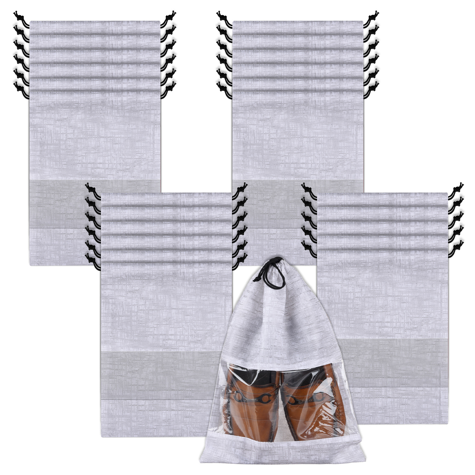 Kuber Industries Shoe Bags | Shoe Bags for Travel | Drawstring Shoe Storage Bags | Storage Organizers Set | Shoe Cover with Transparent Window | Shoe Pouches | Jute-Print |Gray