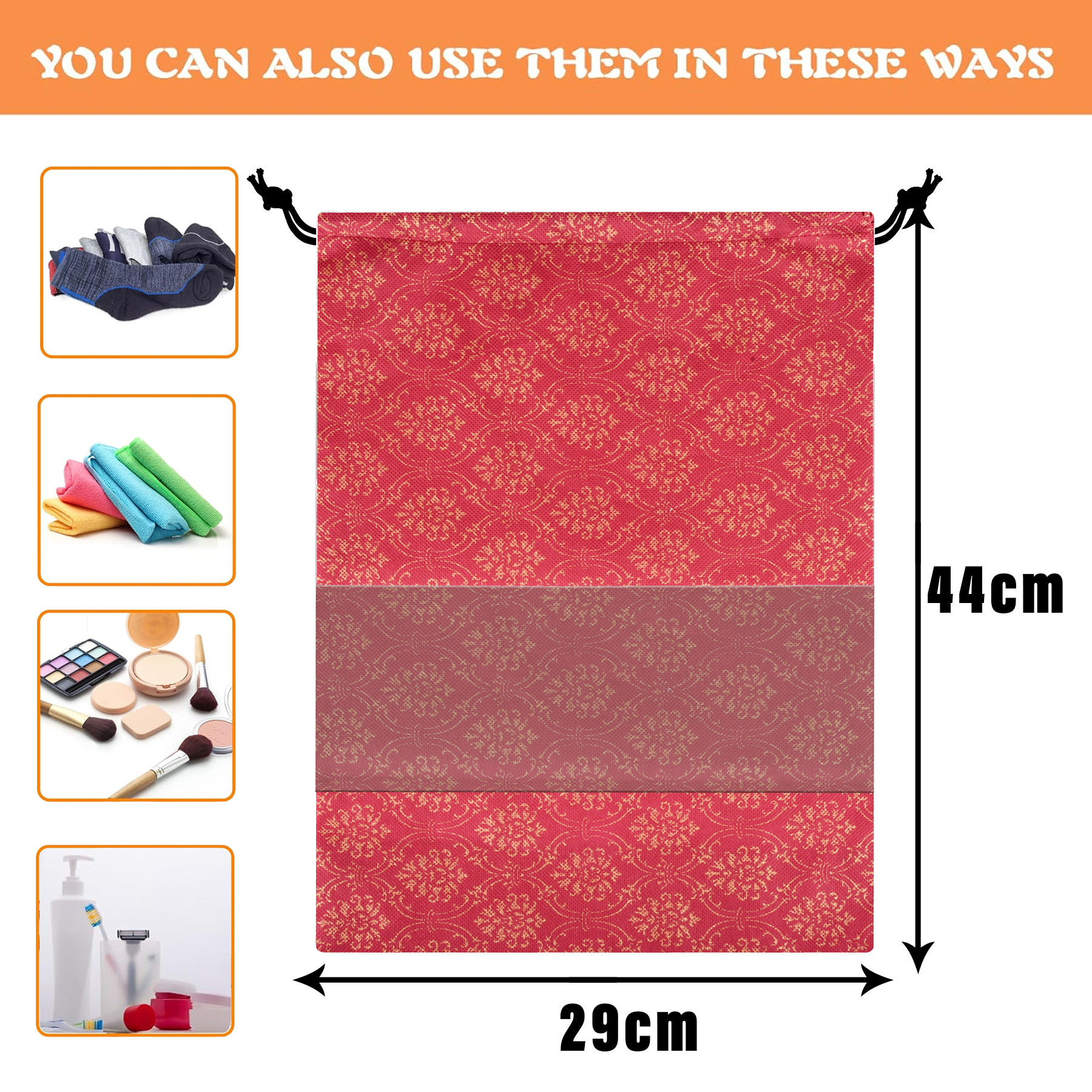 Kuber Industries Shoe Bags | Shoe Bags for Travel | Drawstring Shoe Storage Bags | Storage Organizers Set | Shoe Cover with Transparent Window | Shoe Pouches | Golden-Print |Maroon