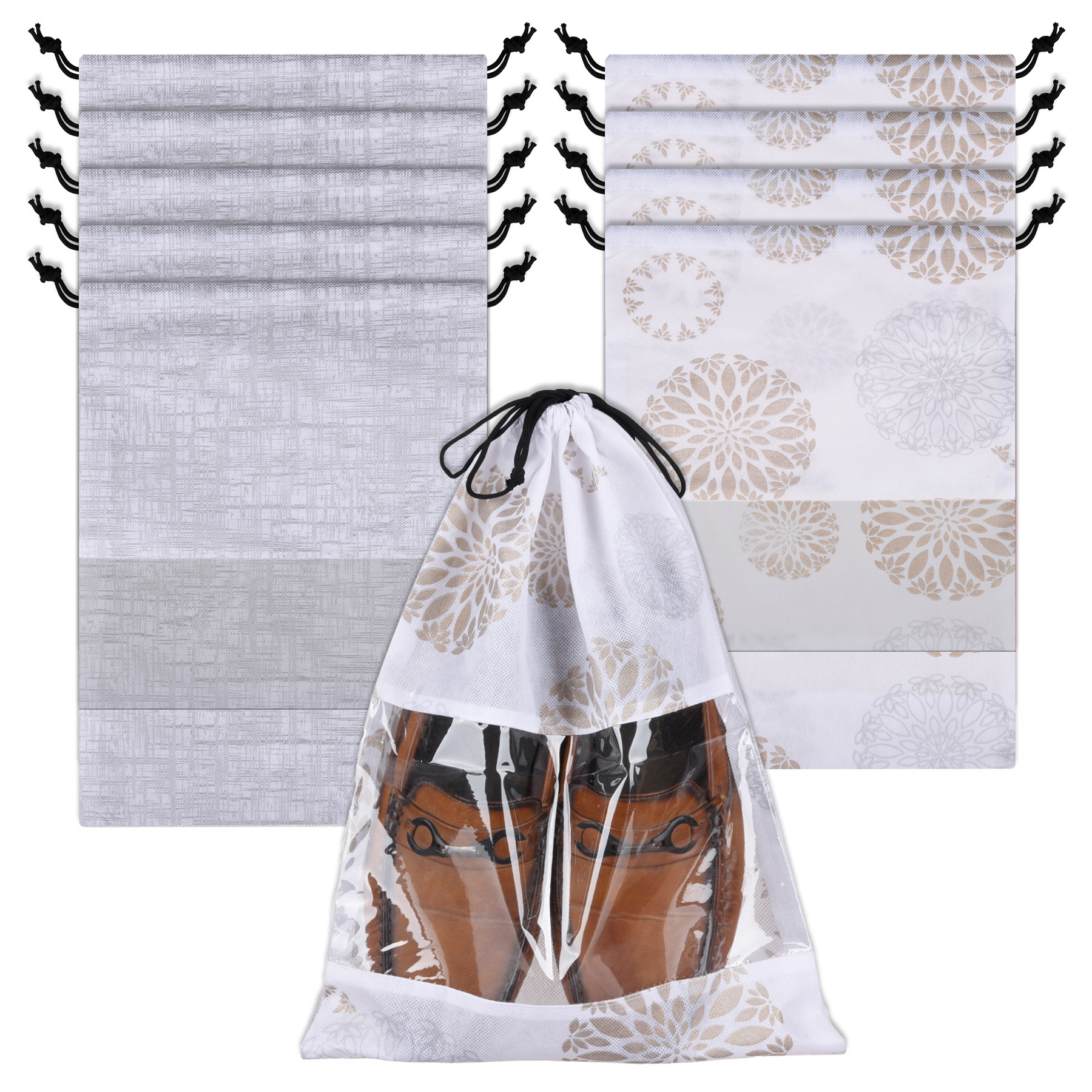 Kuber Industries Shoe Bags | Shoe Bags for Travel | Drawstring Shoe Storage Bags | Storage Organizers Set | Shoe Bag with Transparent Window | Shoe Pouches | Pack of 10 | Multicolor