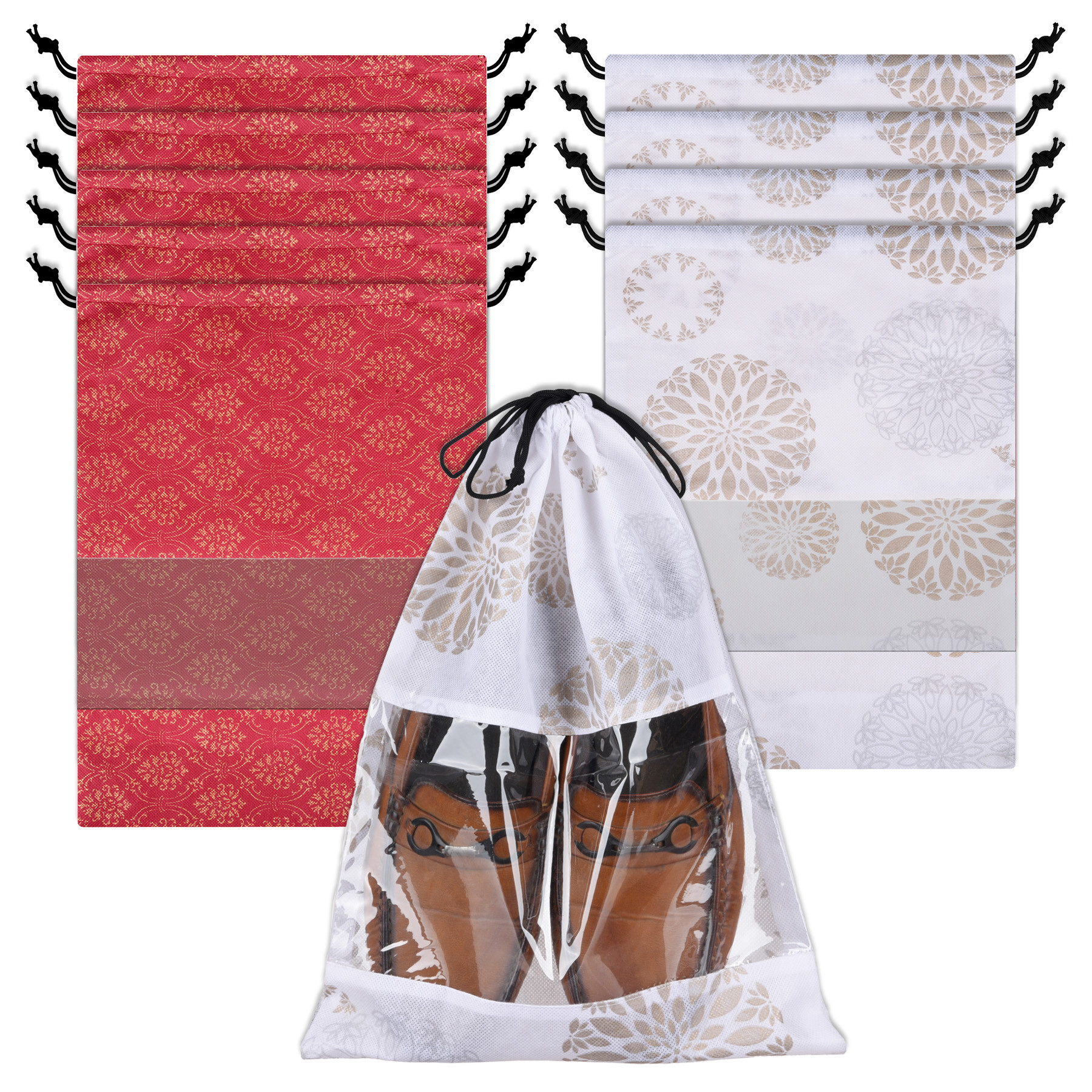 Kuber Industries Shoe Bags Shoe Bags for Travel Drawstring Shoe Storage Bags Storage Organizers Set Shoe Bag with Transparent Window Shoe