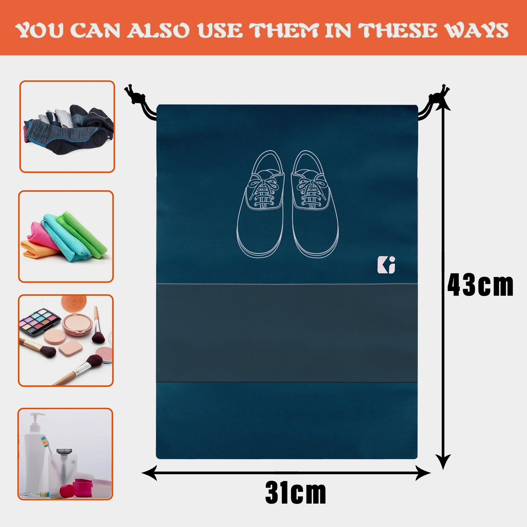 Kuber Industries Shoe Bags | Shoe Bags for Travel | Non-Woven Shoe Storage Bags | Storage Organizers Set | Shoe Cover with Transparent Window | Shoe Dori Cover | Navy Blue