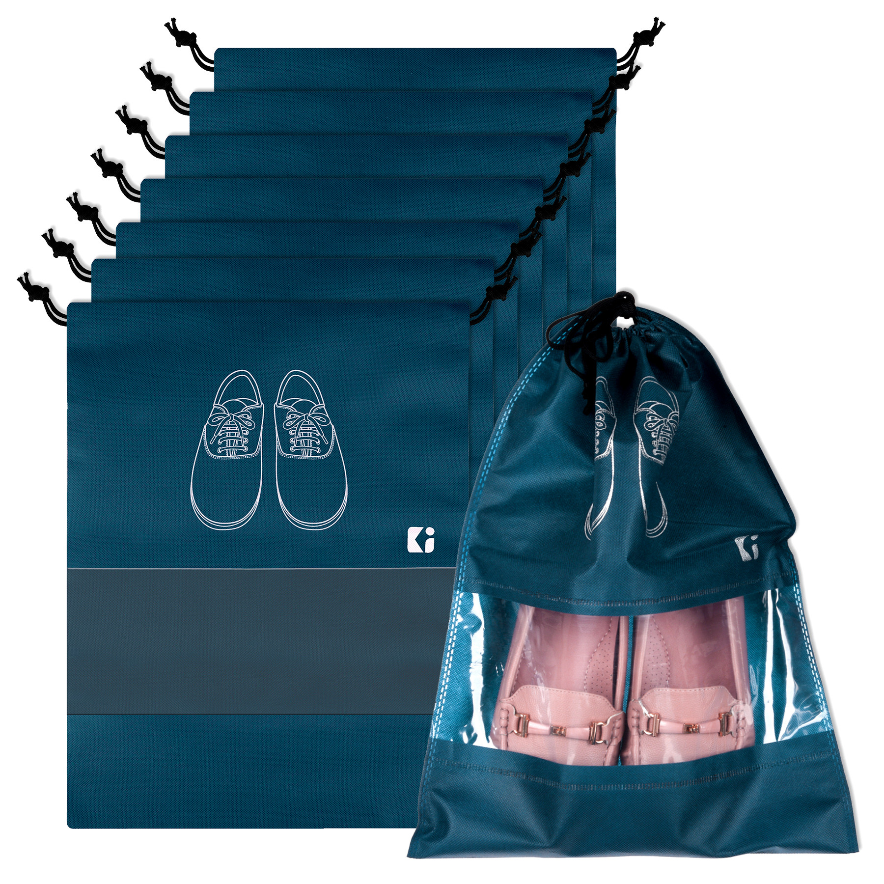 Kuber Industries Shoe Bags | Shoe Bags for Travel | Non-Woven Shoe Storage Bags | Storage Organizers Set | Shoe Cover with Transparent Window | Shoe Dori Cover | Navy Blue