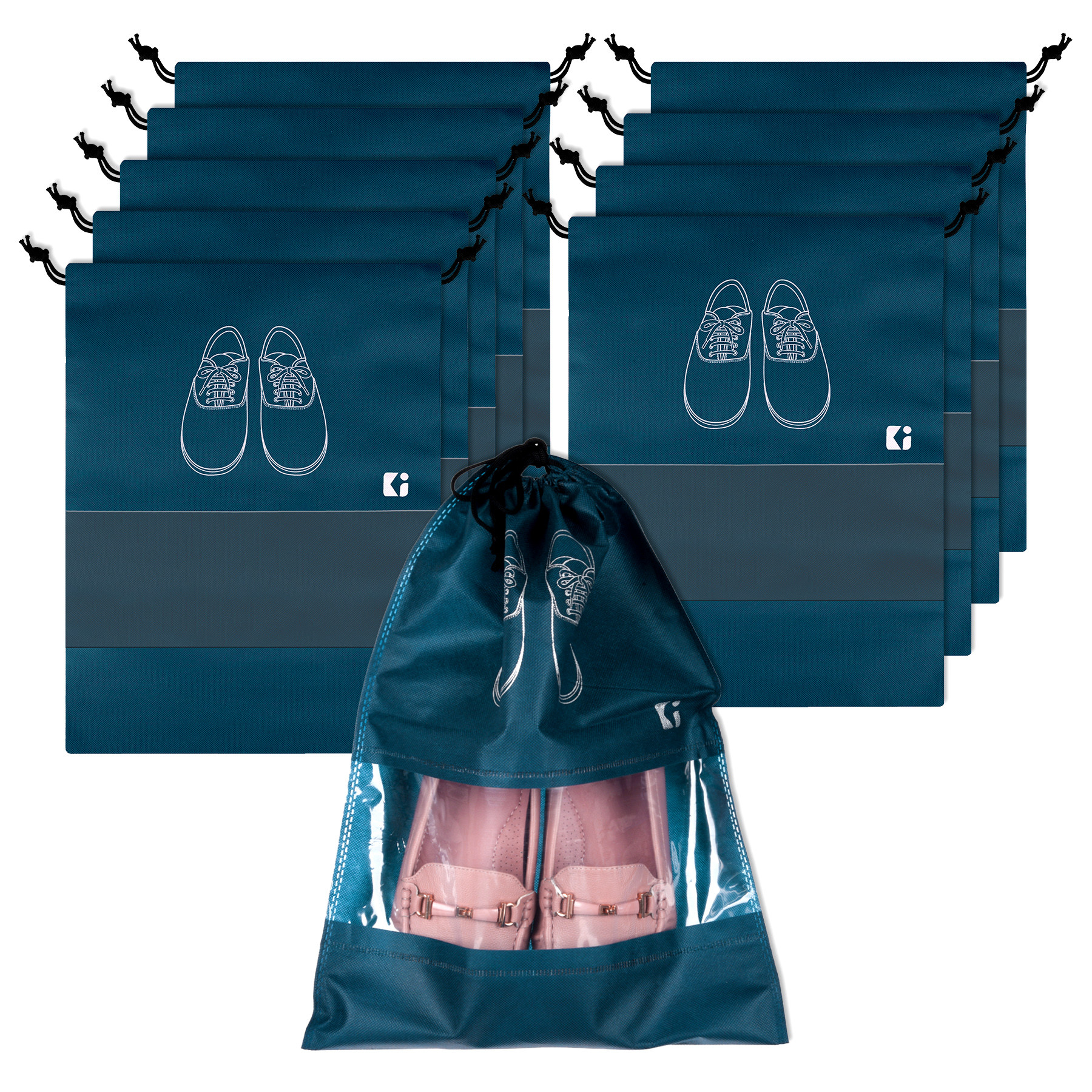 Kuber Industries Shoe Bags | Shoe Bags for Travel | Non-Woven Shoe Storage Bags | Storage Organizers Set | Shoe Cover with Transparent Window | Shoe Dori Cover | Navy Blue
