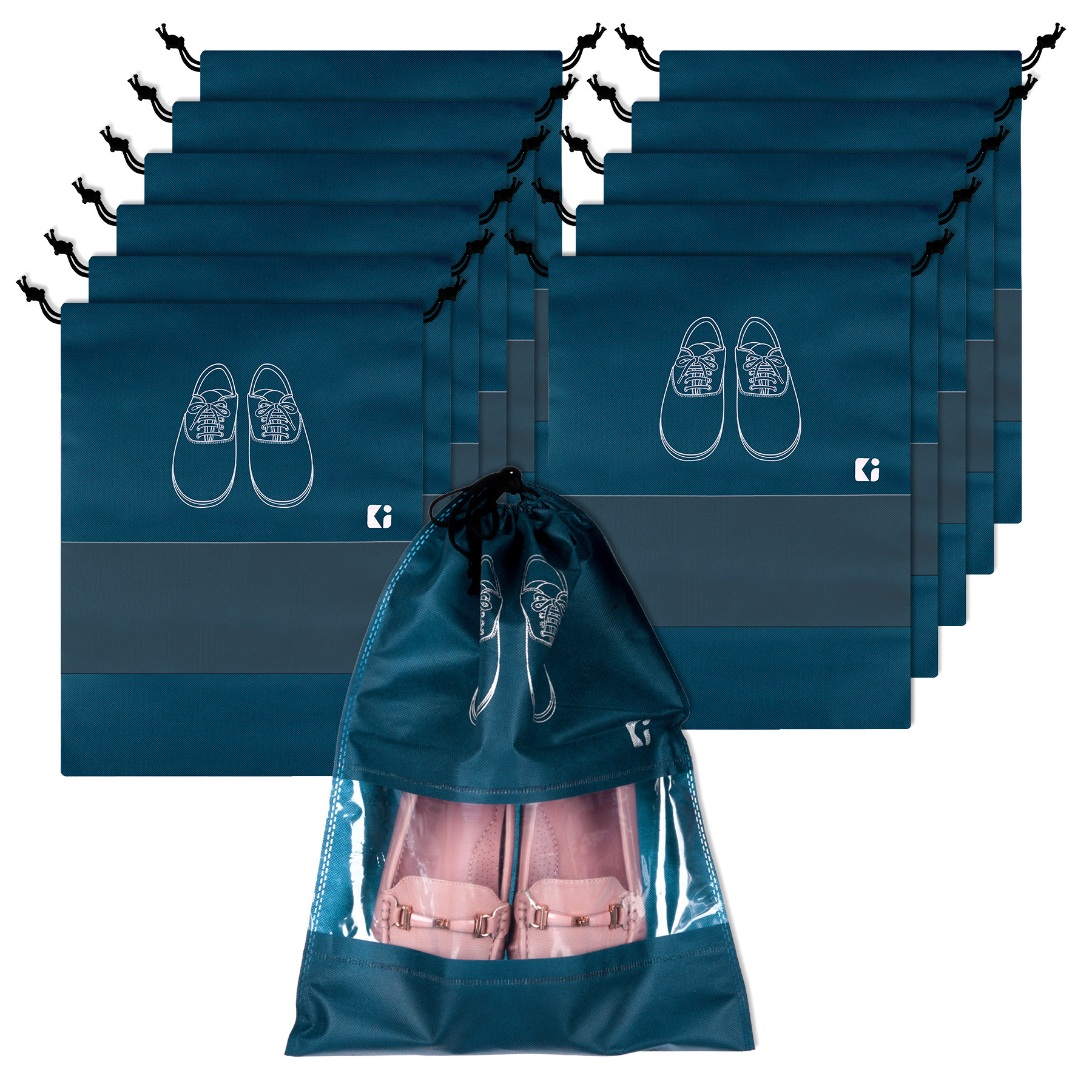 Kuber Industries Shoe Bags | Shoe Bags for Travel | Non-Woven Shoe Storage Bags | Storage Organizers Set | Shoe Cover with Transparent Window | Shoe Dori Cover | Navy Blue