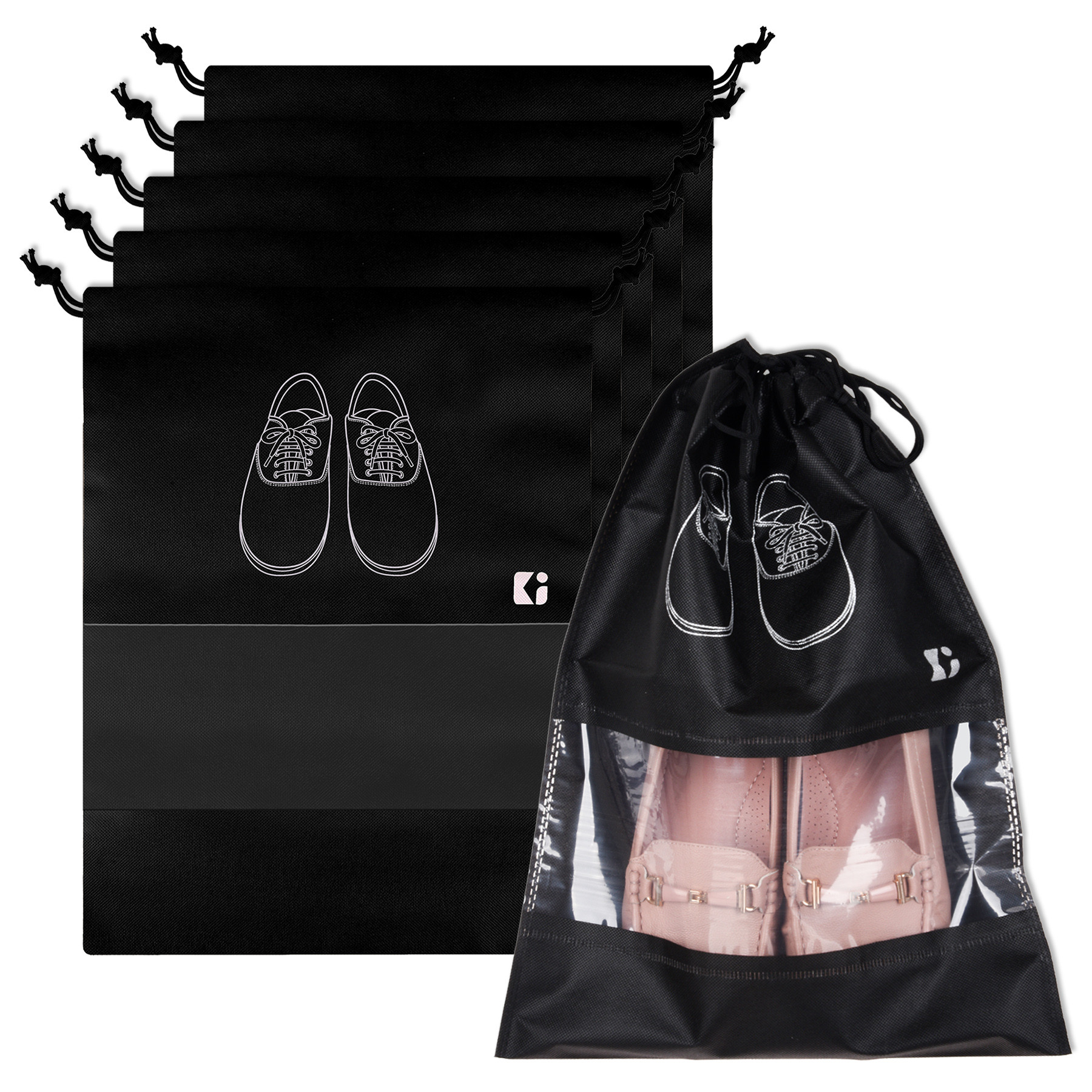 Kuber Industries Shoe Bags | Shoe Bags for Travel | Non-Woven Shoe Storage Bags | Storage Organizers Set | Shoe Cover with Transparent Window | Shoe Dori Cover | Black