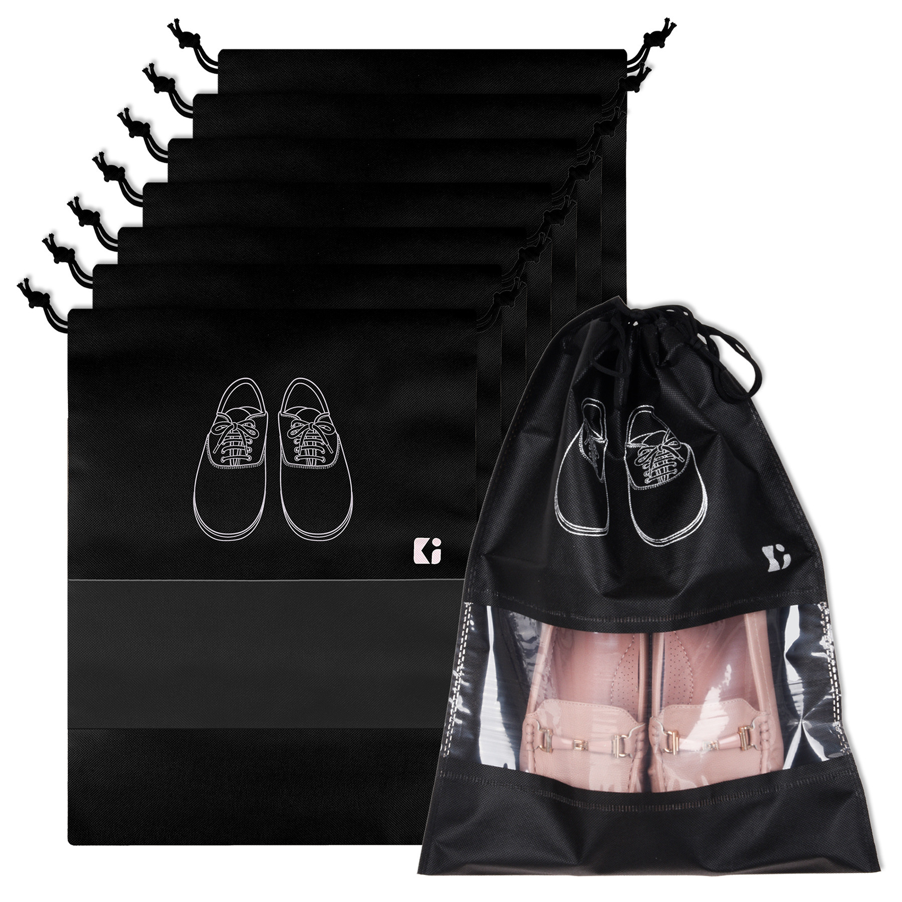 Kuber Industries Shoe Bags | Shoe Bags for Travel | Non-Woven Shoe Storage Bags | Storage Organizers Set | Shoe Cover with Transparent Window | Shoe Dori Cover | Black