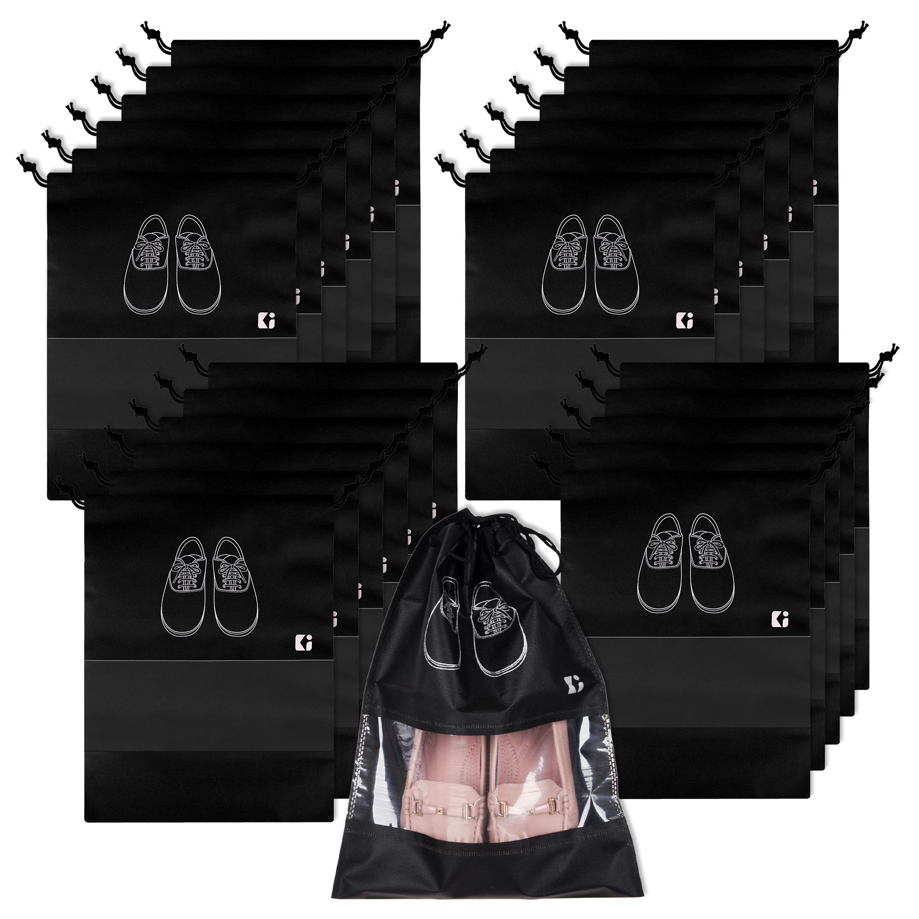 Kuber Industries Shoe Bags | Shoe Bags for Travel | Non-Woven Shoe Storage Bags | Storage Organizers Set | Shoe Cover with Transparent Window | Shoe Dori Cover | Black