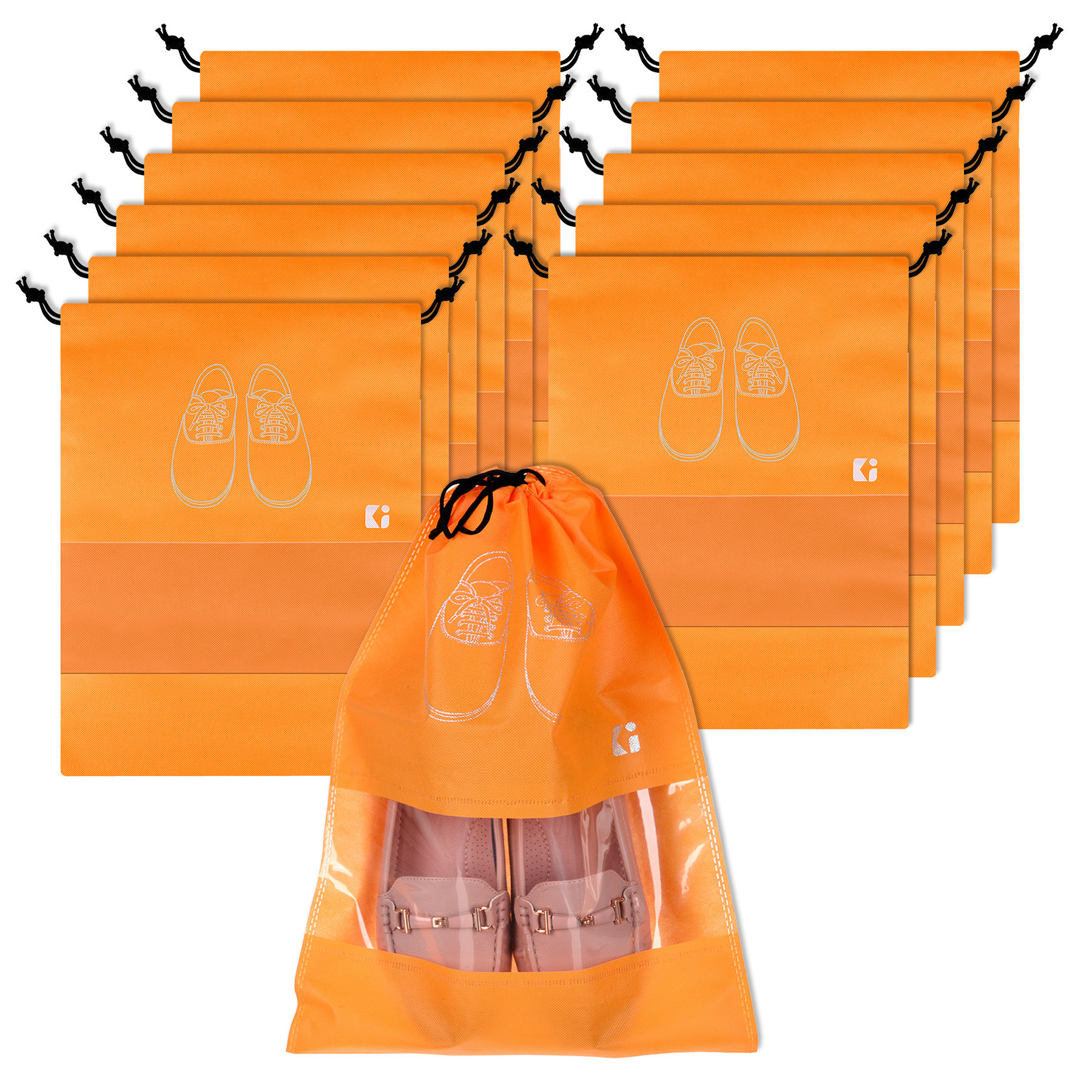 Kuber Industries Shoe Bags | Shoe Bags for Travel | Non-Woven Shoe Storage Bags | Storage Organizers Set | Shoe Cover with Transparent Window | Shoe Dori Cover | Orange