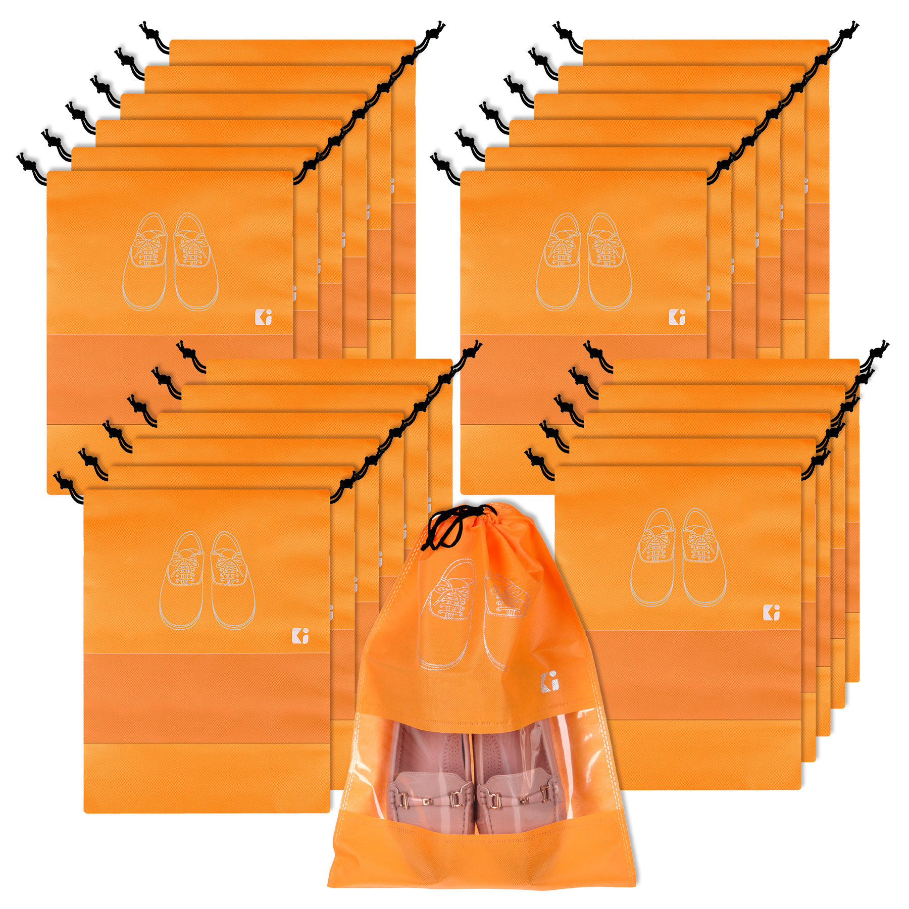 Kuber Industries Shoe Bags | Shoe Bags for Travel | Non-Woven Shoe Storage Bags | Storage Organizers Set | Shoe Cover with Transparent Window | Shoe Dori Cover | Orange