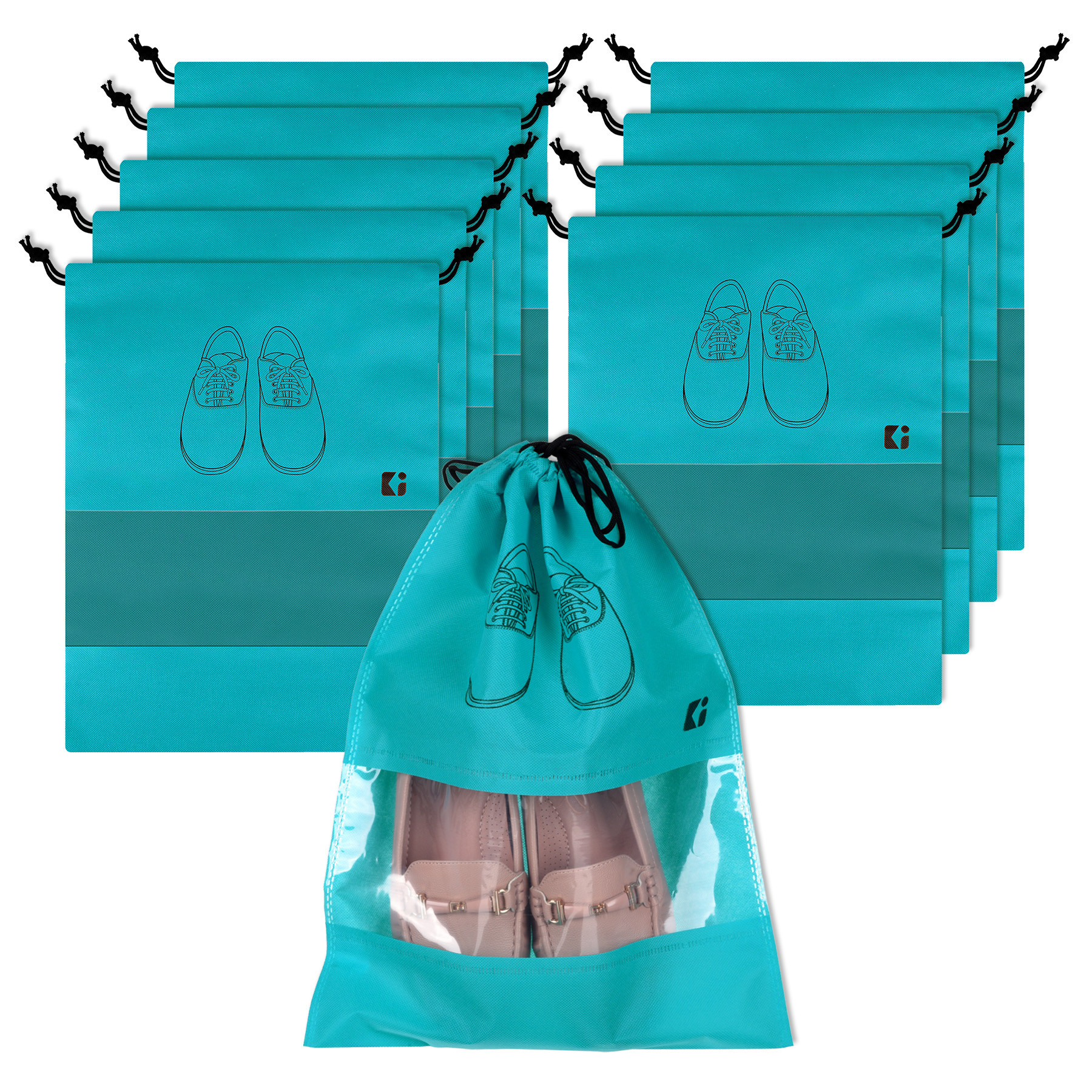 Kuber Industries Shoe Bags | Shoe Bags for Travel | Non-Woven Shoe Storage Bags | Storage Organizers Set | Shoe Cover with Transparent Window | Shoe Dori Cover | Green