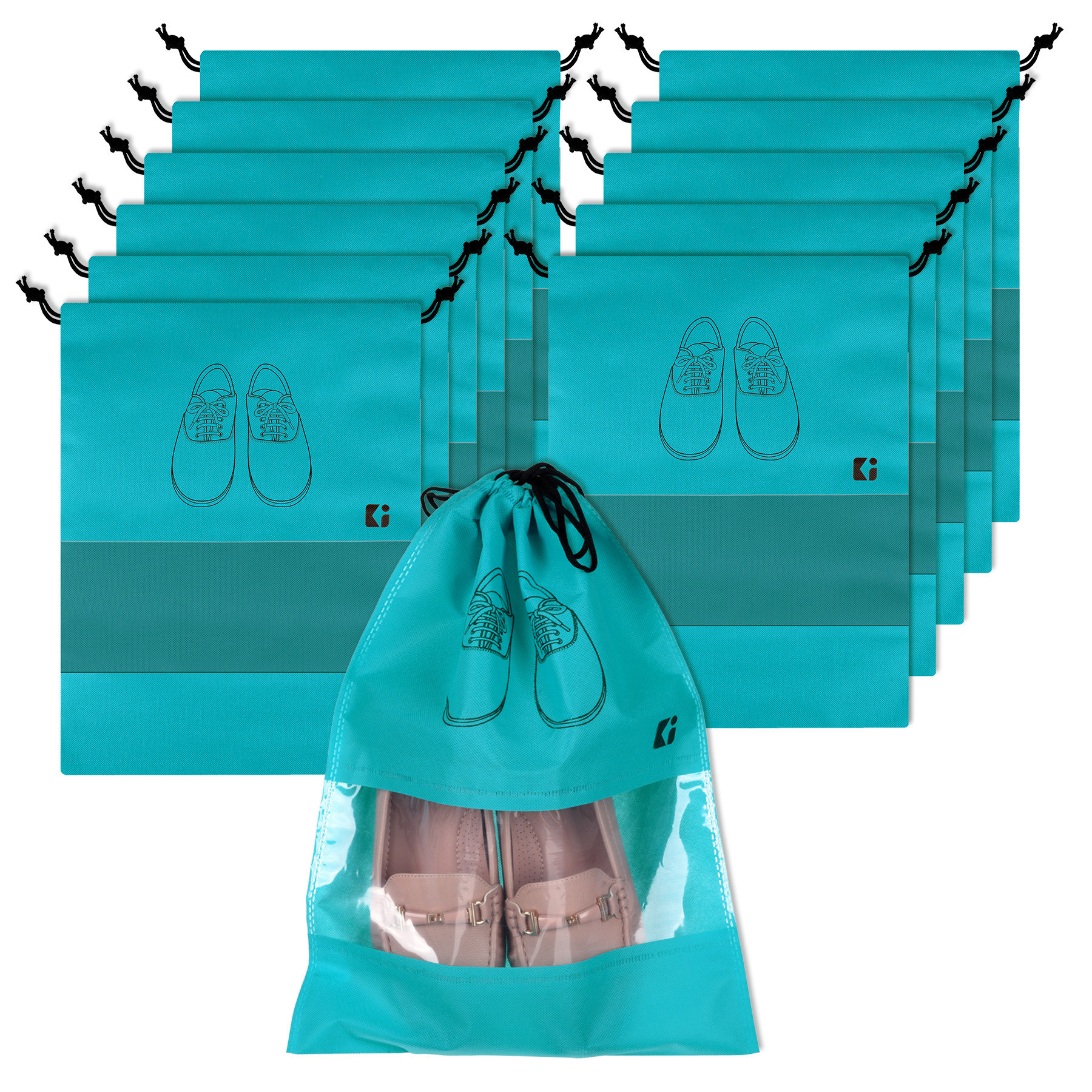 Kuber Industries Shoe Bags | Shoe Bags for Travel | Non-Woven Shoe Storage Bags | Storage Organizers Set | Shoe Cover with Transparent Window | Shoe Dori Cover | Green