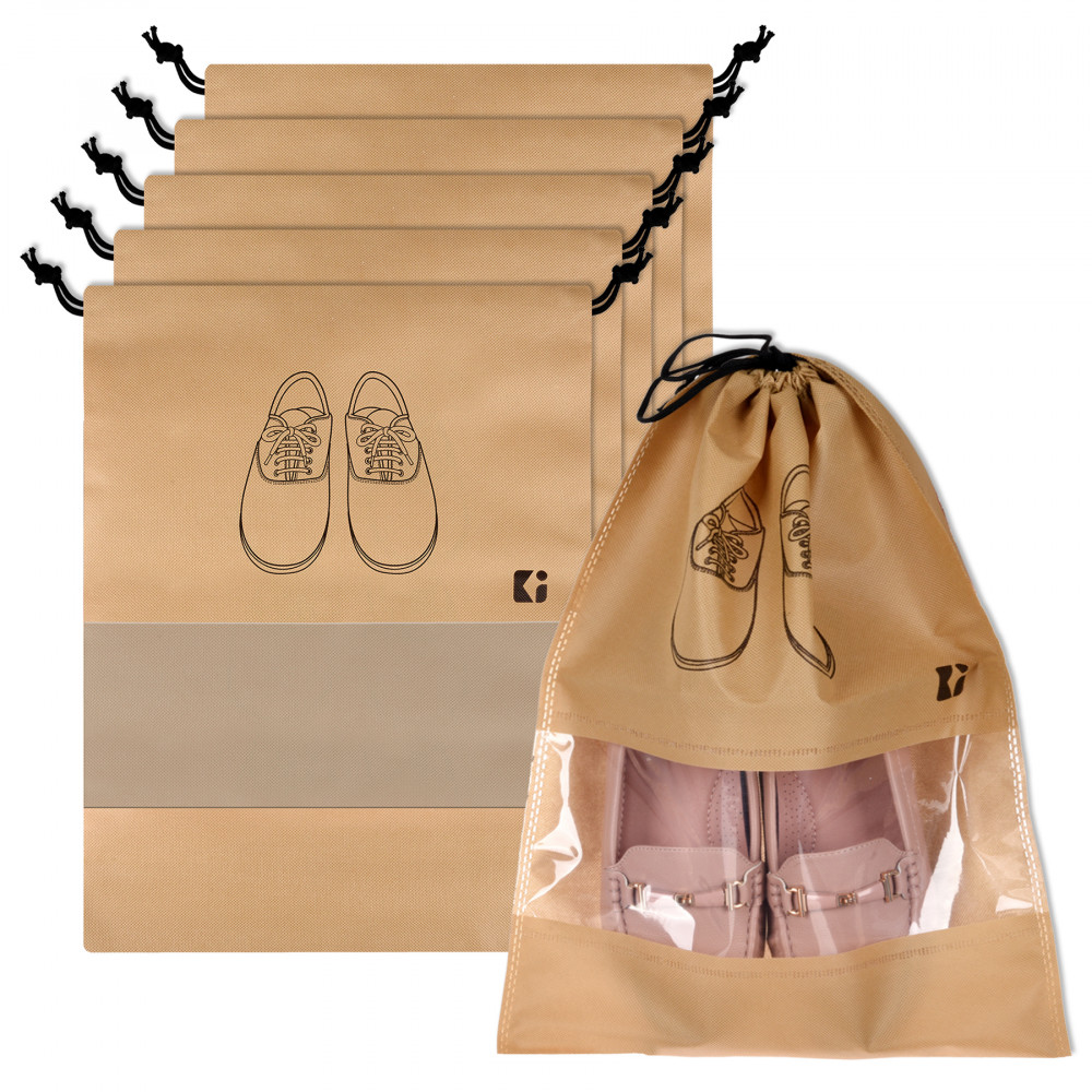 Kuber Industries Shoe Bags | Shoe Bags for Travel | Non-Woven Shoe Storage Bags | Storage Organizers Set | Shoe Cover with Transparent Window | Shoe Dori Cover | Beige