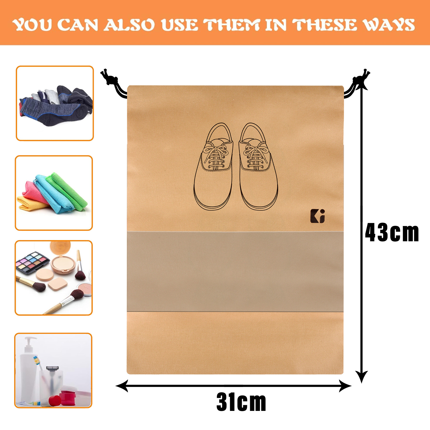 Kuber Industries Shoe Bags | Shoe Bags for Travel | Non-Woven Shoe Storage Bags | Storage Organizers Set | Shoe Cover with Transparent Window | Shoe Dori Cover | Beige