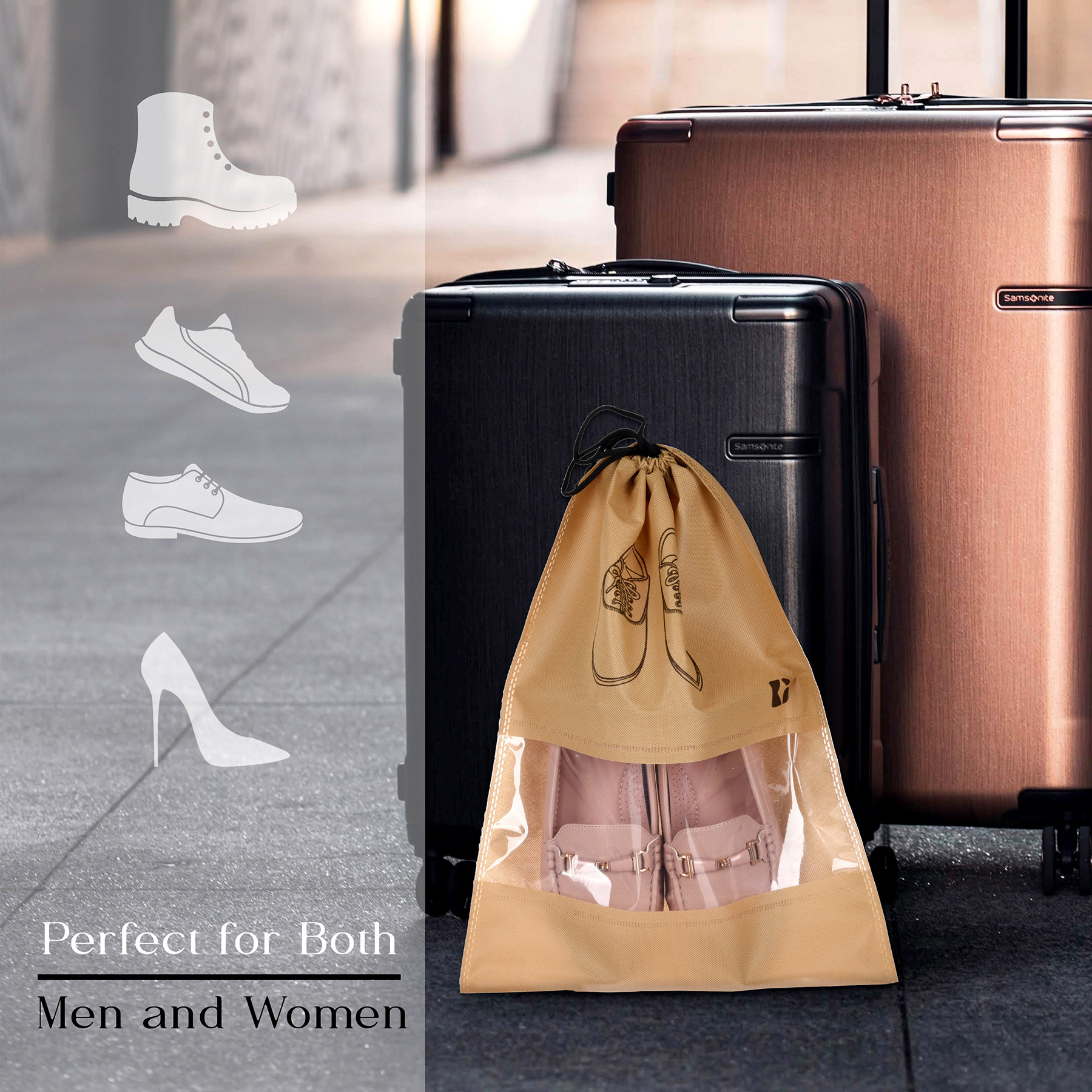 Kuber Industries Shoe Bags | Shoe Bags for Travel | Non-Woven Shoe Storage Bags | Storage Organizers Set | Shoe Cover with Transparent Window | Shoe Dori Cover | Beige
