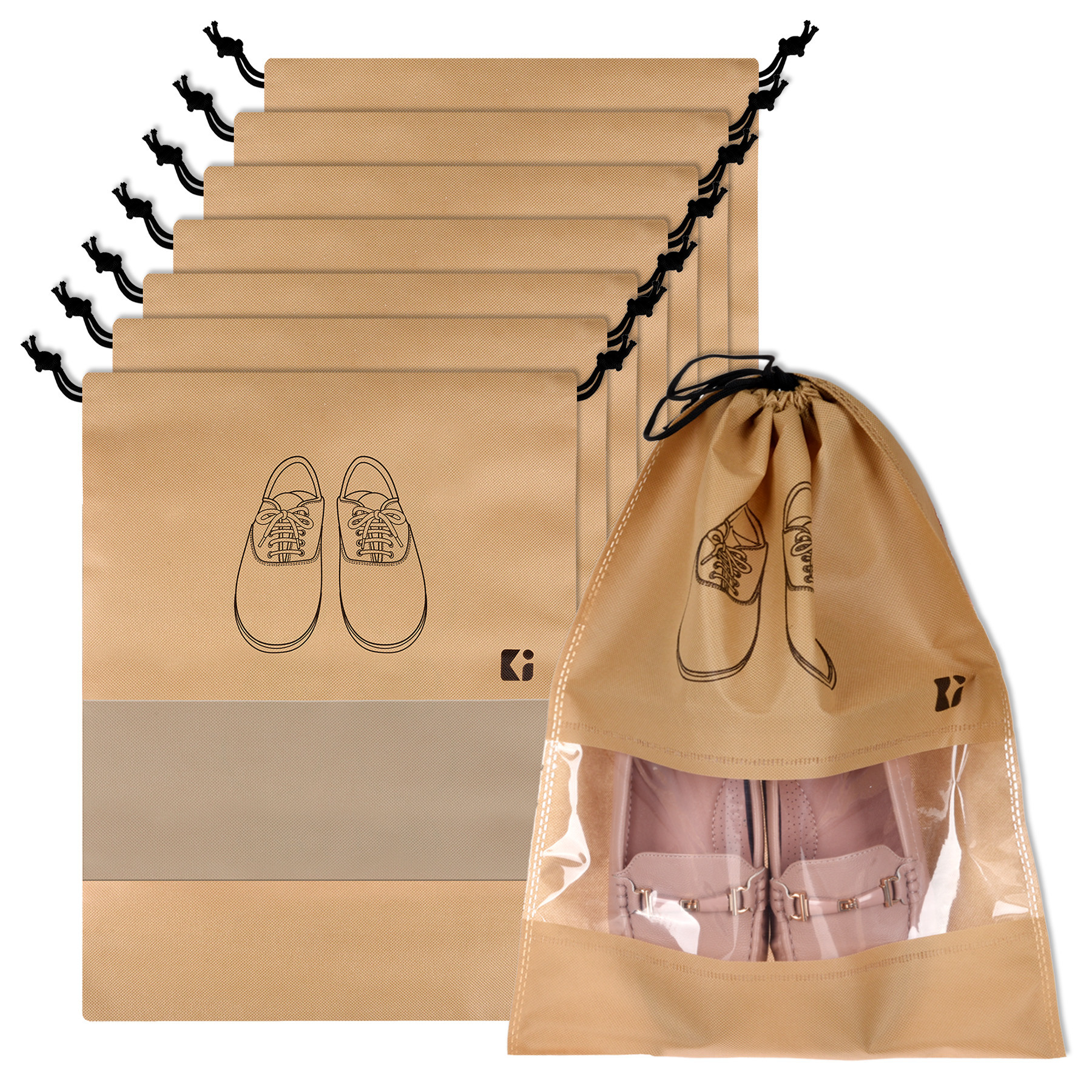 Kuber Industries Shoe Bags | Shoe Bags for Travel | Non-Woven Shoe Storage Bags | Storage Organizers Set | Shoe Cover with Transparent Window | Shoe Dori Cover | Beige