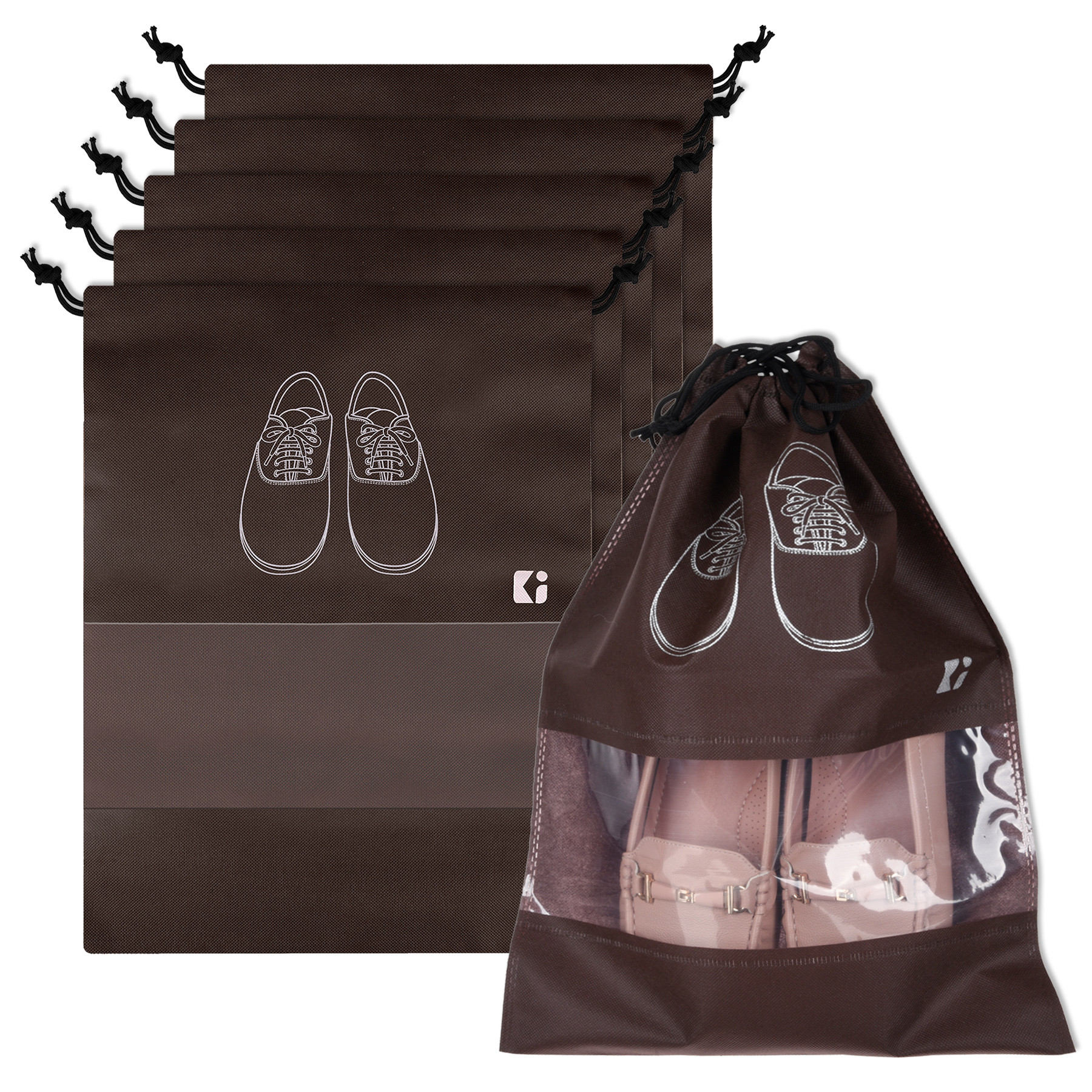Kuber Industries Shoe Bags | Shoe Bags for Travel | Non-Woven Shoe Storage Bags | Storage Organizers Set | Shoe Cover with Transparent Window | Shoe Dori Cover | Coffee