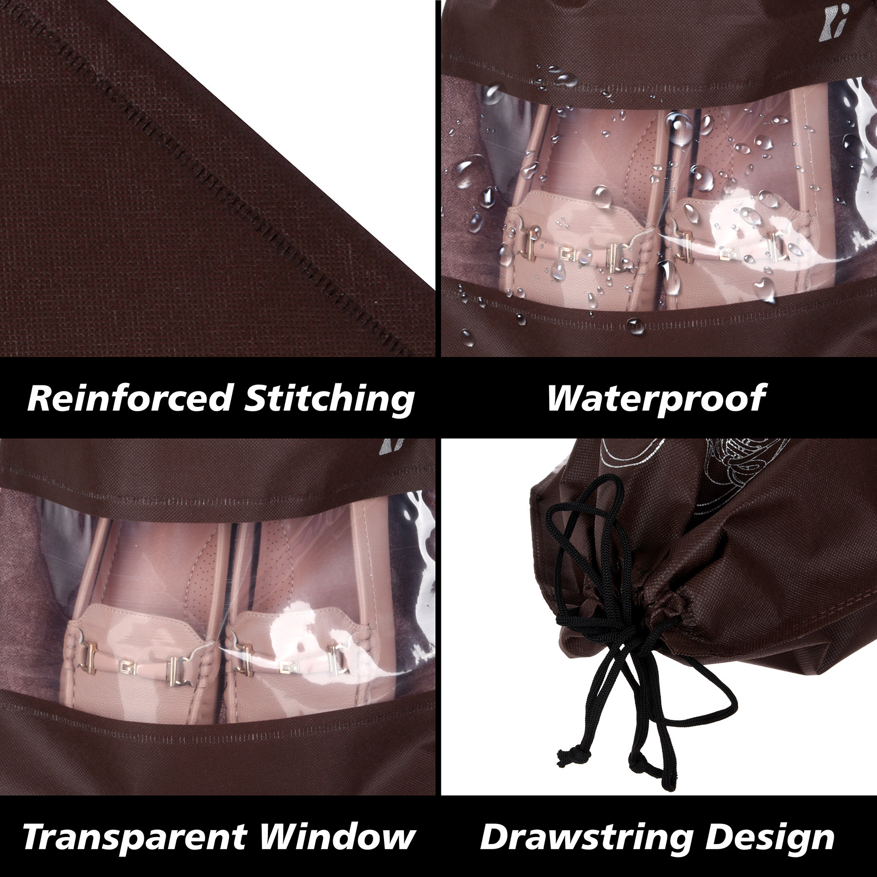 Kuber Industries Shoe Bags | Shoe Bags for Travel | Non-Woven Shoe Storage Bags | Storage Organizers Set | Shoe Cover with Transparent Window | Shoe Dori Cover | Coffee