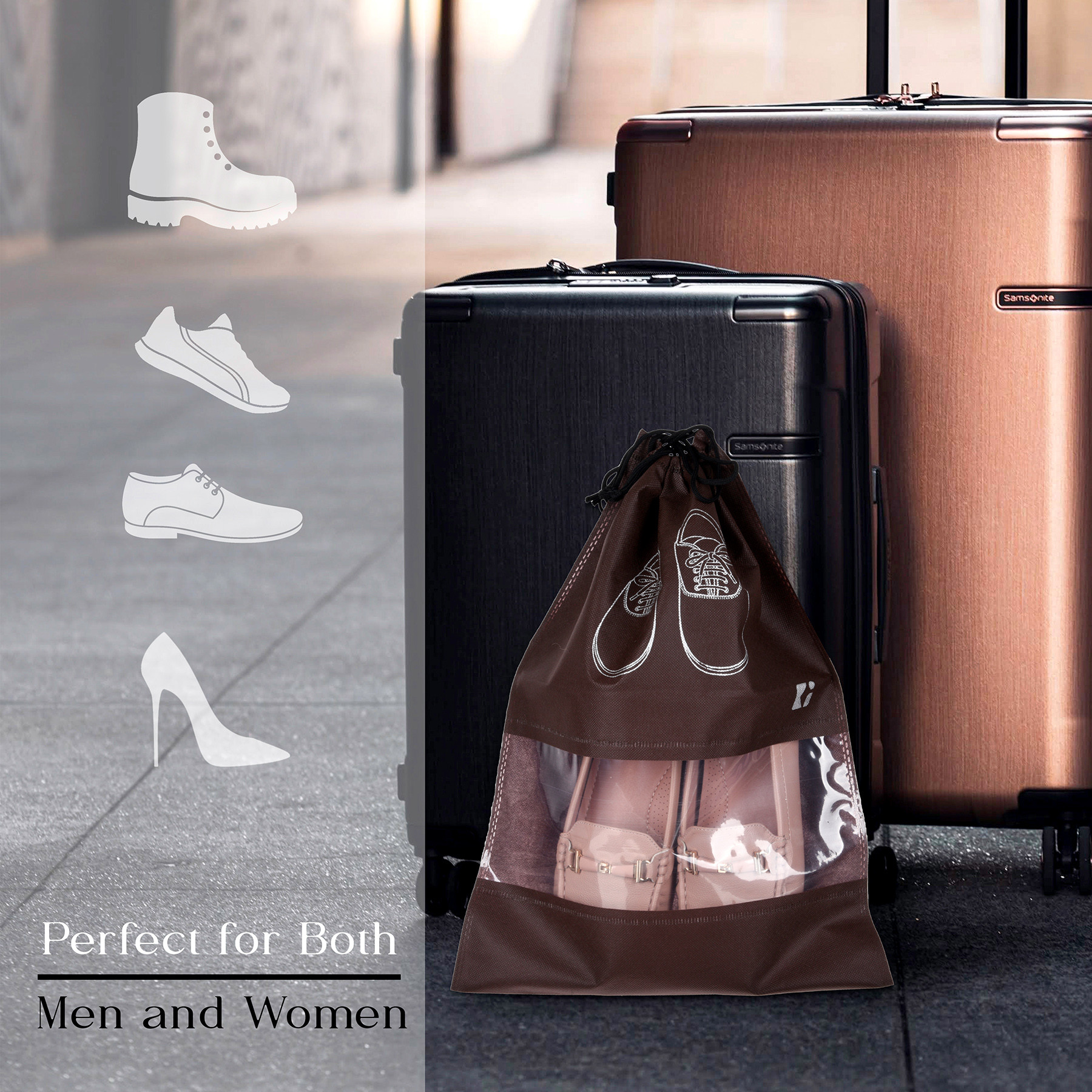 Kuber Industries Shoe Bags | Shoe Bags for Travel | Non-Woven Shoe Storage Bags | Storage Organizers Set | Shoe Cover with Transparent Window | Shoe Dori Cover | Coffee