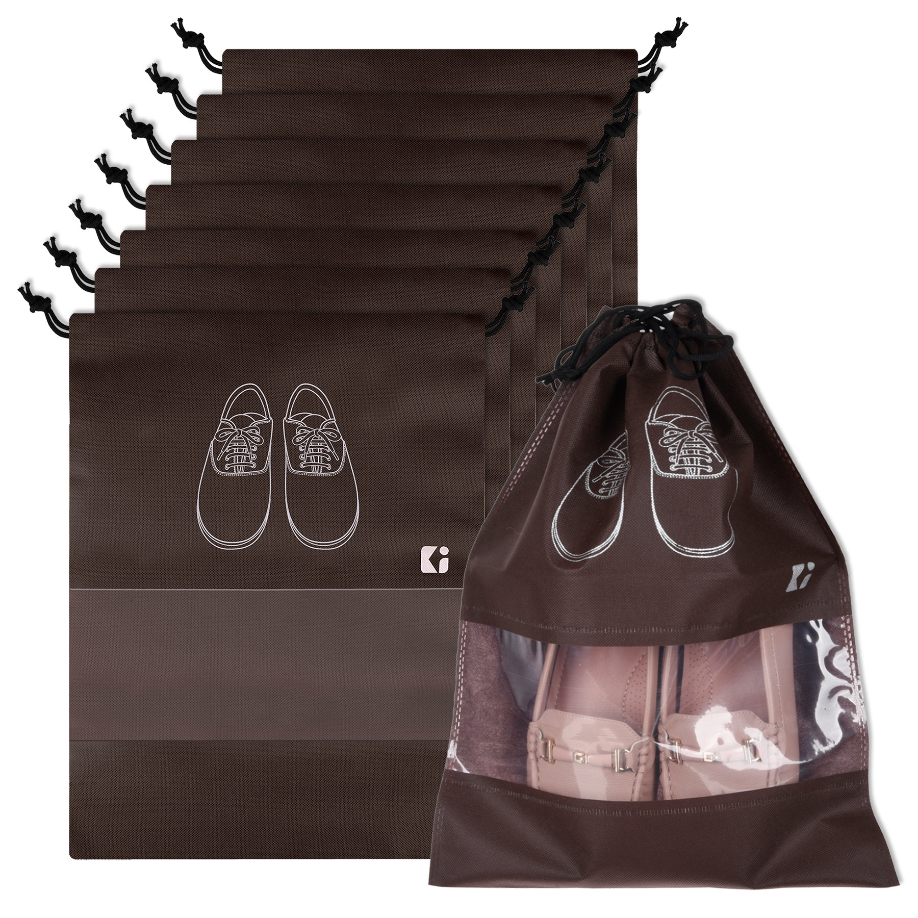 Kuber Industries Shoe Bags | Shoe Bags for Travel | Non-Woven Shoe Storage Bags | Storage Organizers Set | Shoe Cover with Transparent Window | Shoe Dori Cover | Coffee