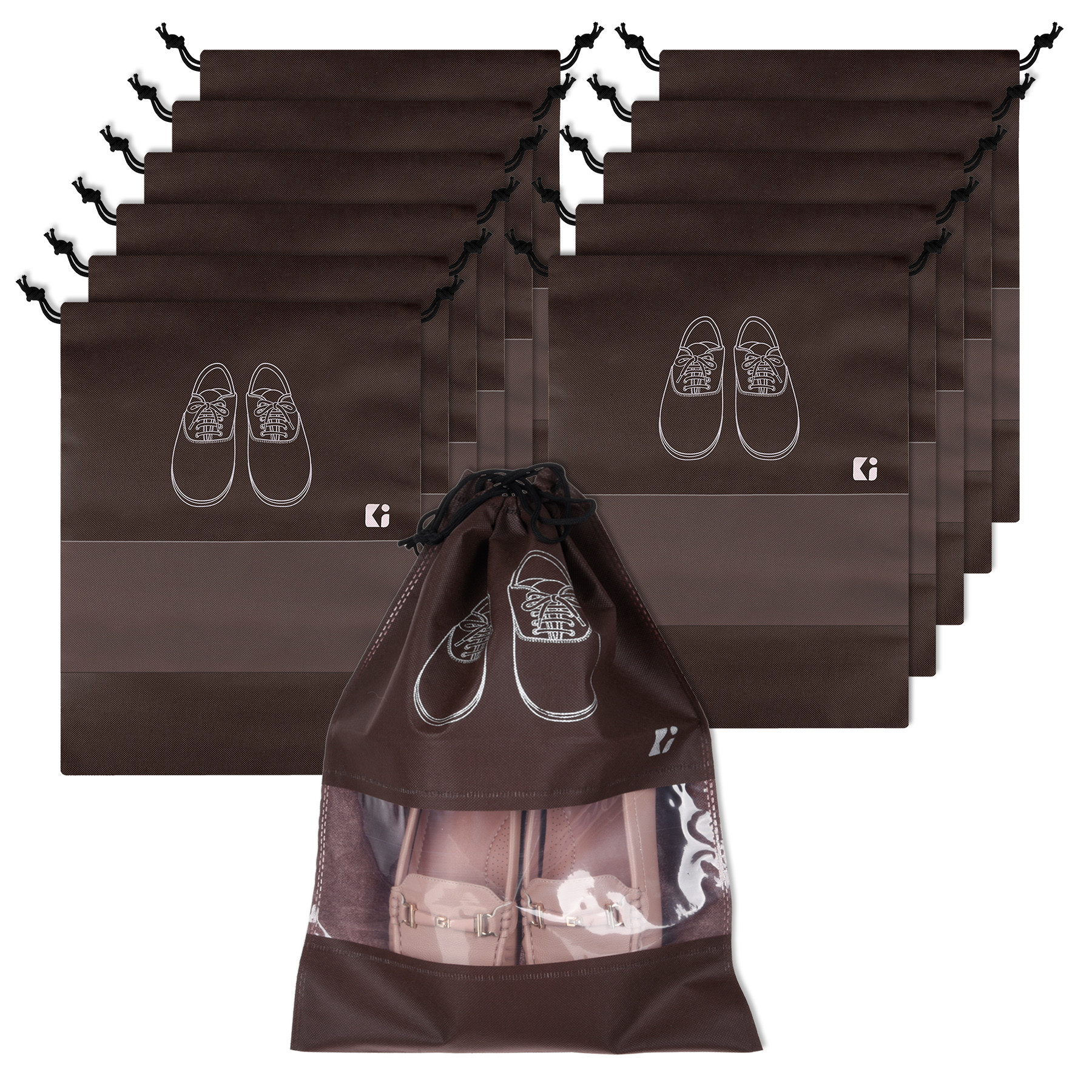 Kuber Industries Shoe Bags | Shoe Bags for Travel | Non-Woven Shoe Storage Bags | Storage Organizers Set | Shoe Cover with Transparent Window | Shoe Dori Cover | Coffee